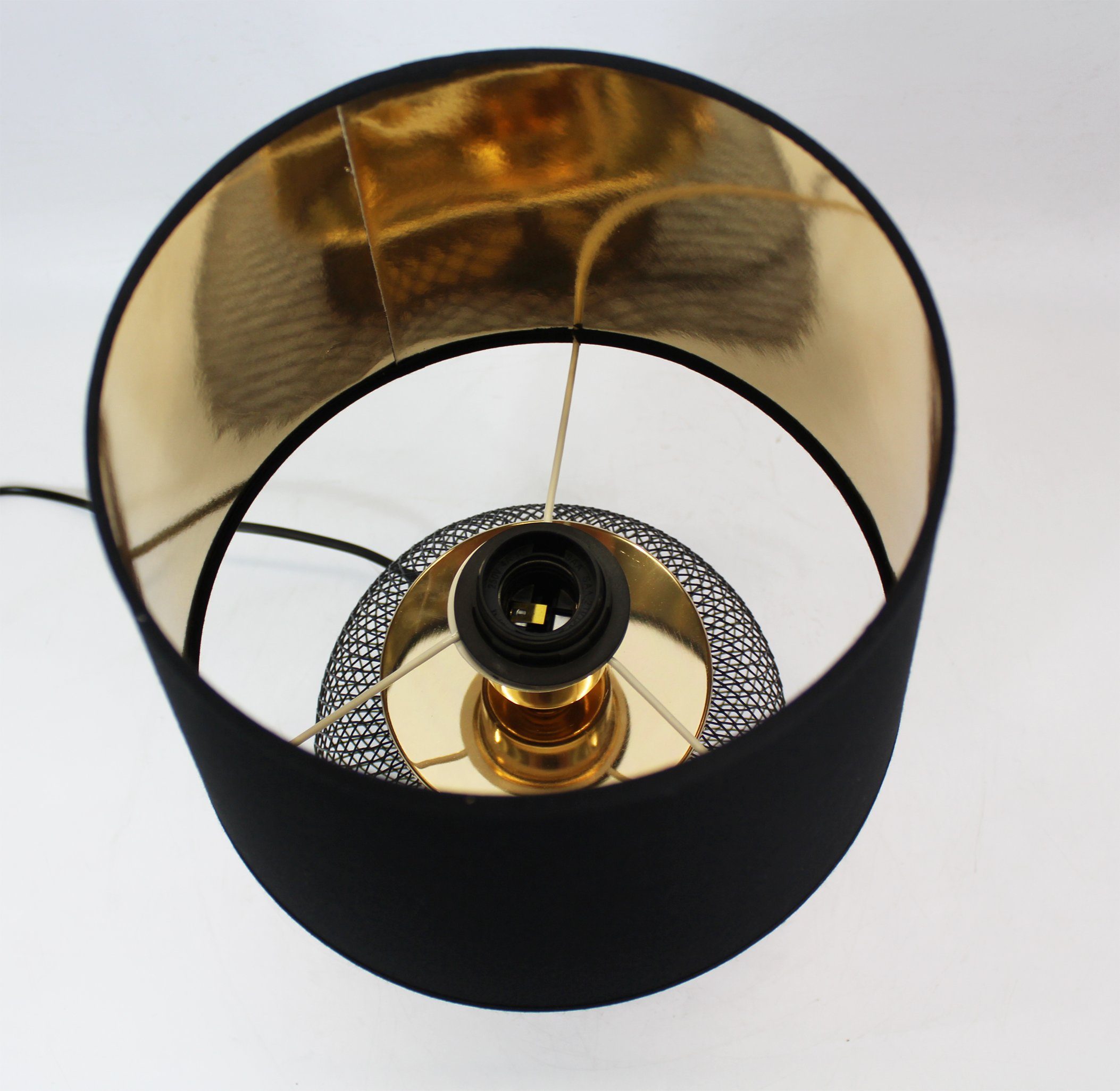 Tischleuchte mit Schirm Tischlampe Leuchtmittel schwarzem schwarz 25x38cm, ohne rund Arnusa gold Metall,