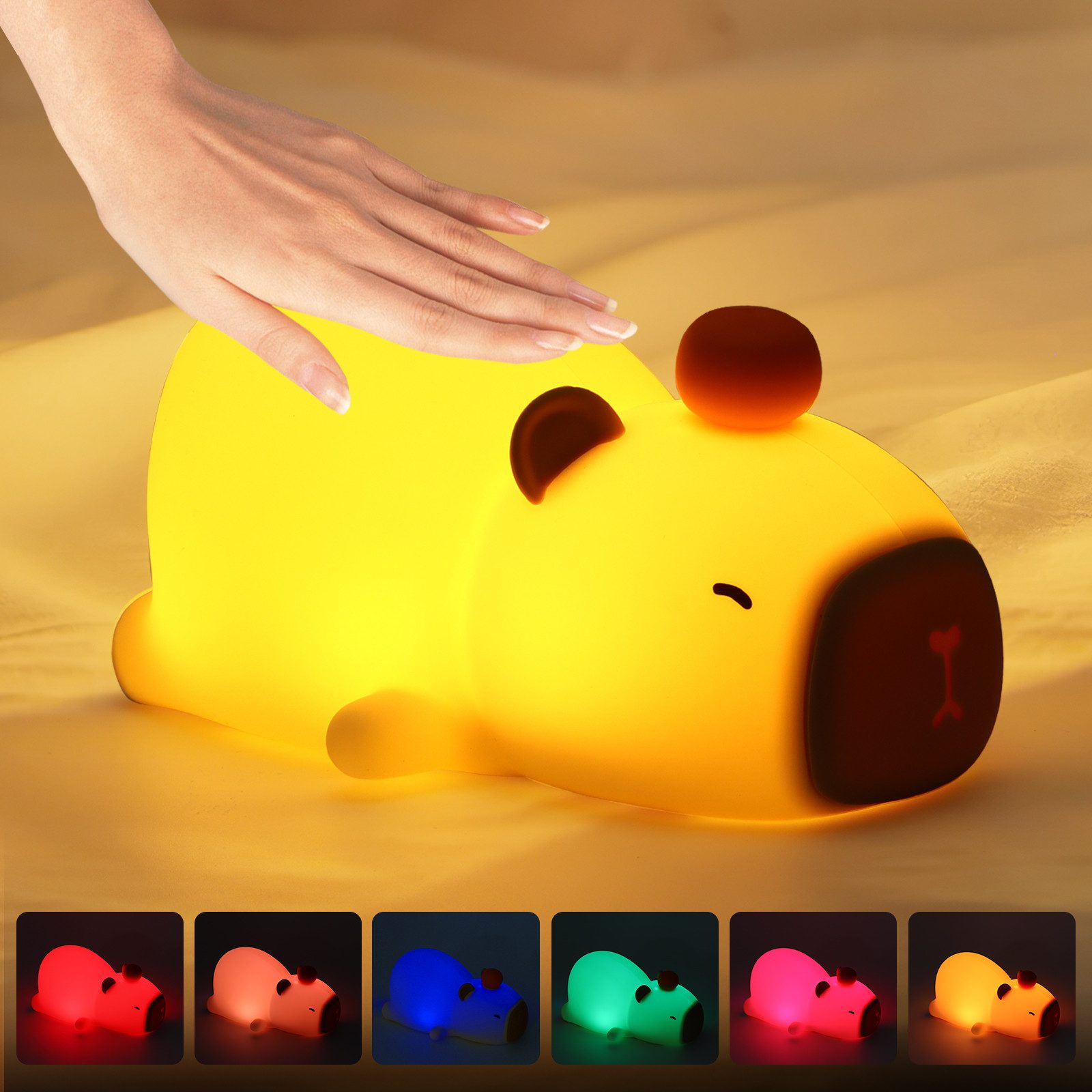 BlingBin LED Nachtlicht Capybara Silikon Nachttischlampe Touch RGB-Licht Lampe, dimmbar, LED fest integriert, Warmweiß, RGB, Kinderlicht Geschenke Für Mädchen Junge