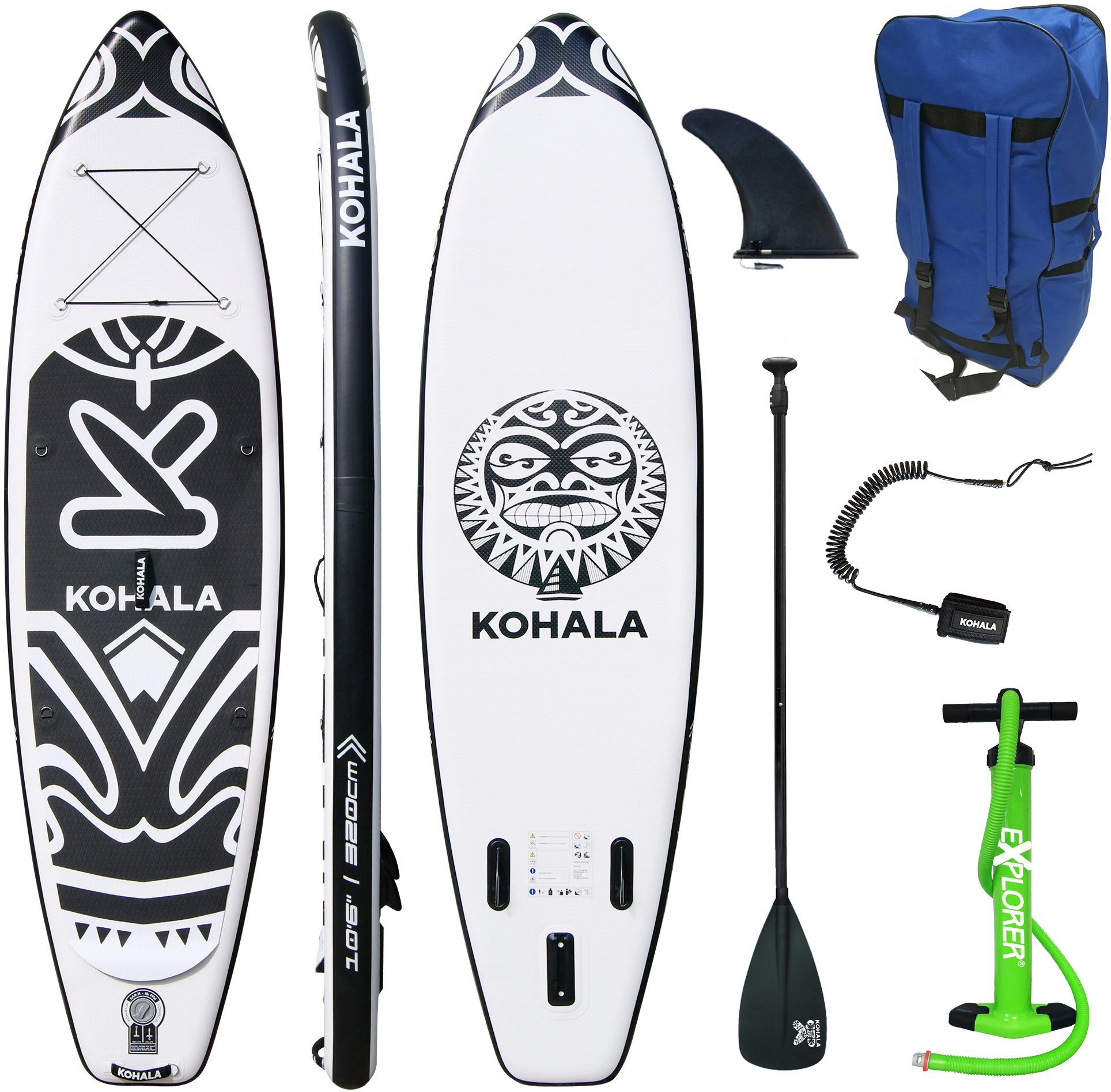 KOHALA Inflatable SUP-Board weiß/schwarz tlg) (6 Kohala