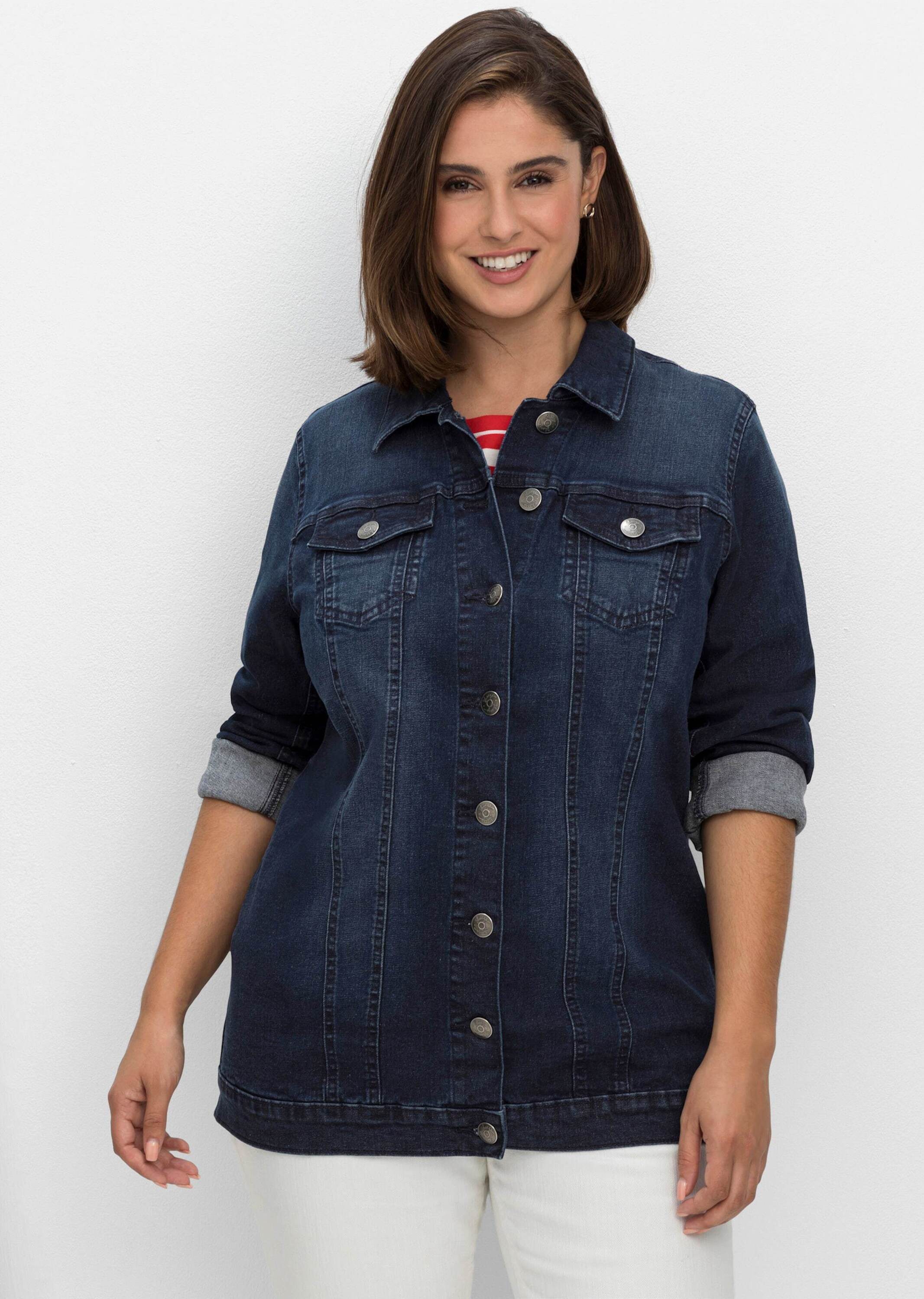 Sheego Allwetterjacke Jeansjacke Langarm in längerer, taillierter Form