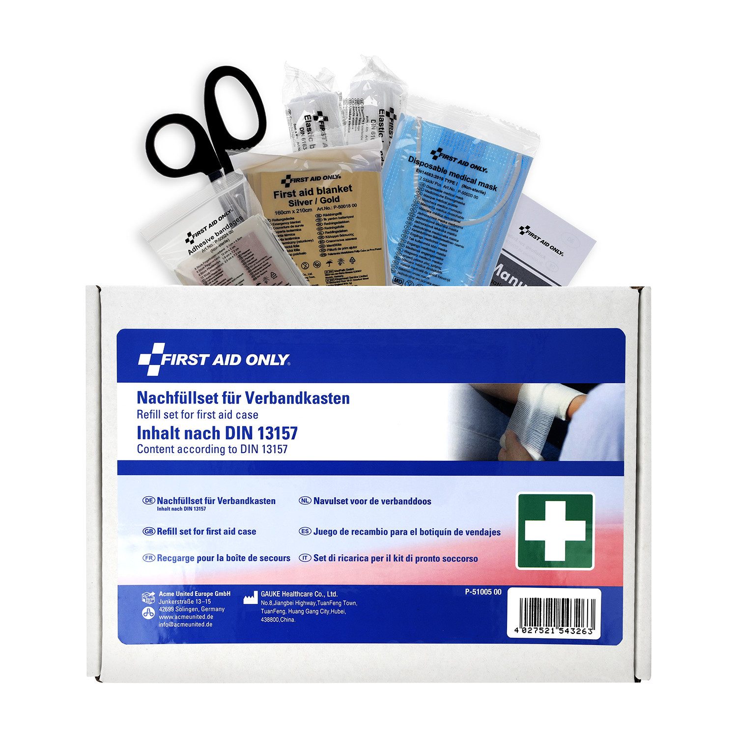 FIRST AID ONLY® Erste-Hilfe-Set Nachfüllset DIN 13157 für Verbandskasten und Erste Hilfe Koffer, 65-teiliges Set gefüllt nach DIN 13157:2021