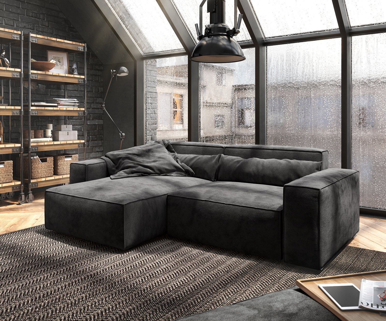 DELIFE Ecksofa Sirpio, Mikrofaser Schwarz 230x150 günstig online kaufen