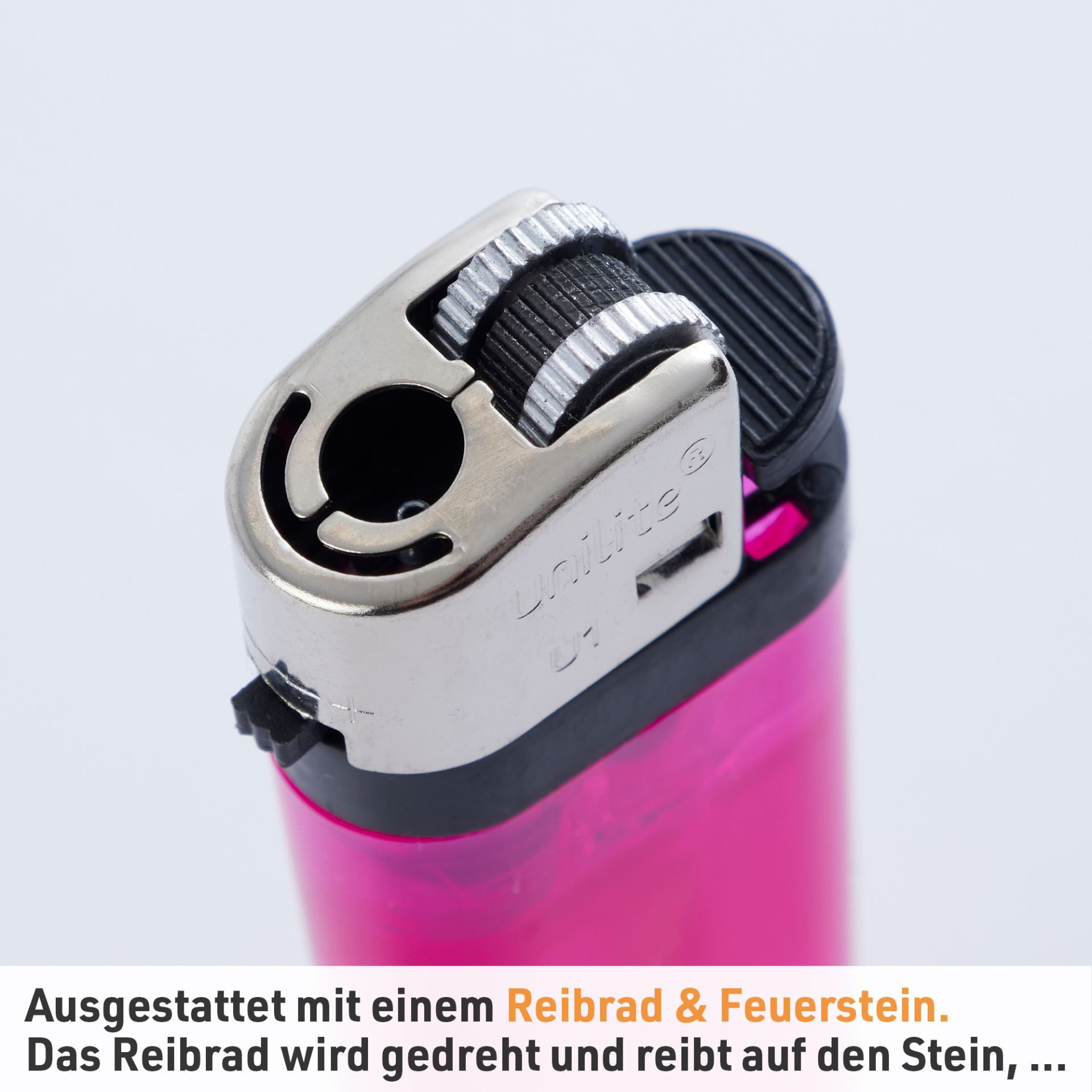 Unilite Feuerzeuge Reibrad 10er Set, befüllt in 5 Farben (10-St), Gasfeuerzeug, Einwegfeuerzeug, Feuerzeug, Mini Lighter