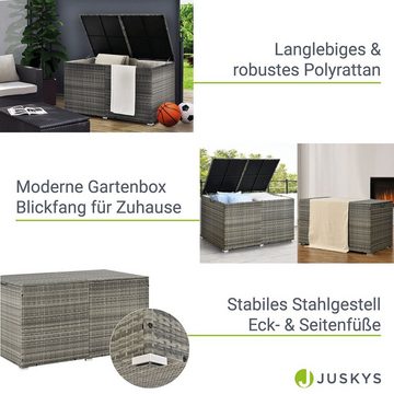 Juskys Auflagenbox Ikaria, aus Polyrattan, mit Deckel, Hubautomatik und Innenplane