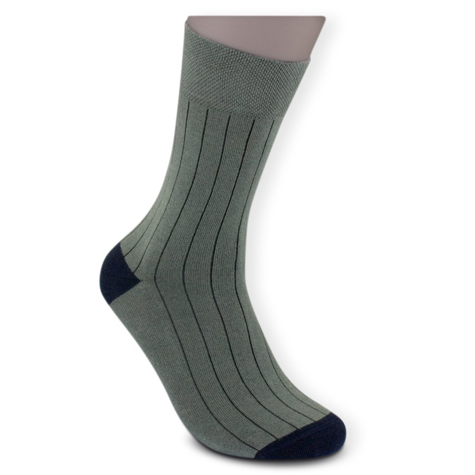 Die Sockenbude Basicsocken grau Komfortbund STREIFEN 5-Paar, (Bund, Gummi ohne mit olivgrün) blau