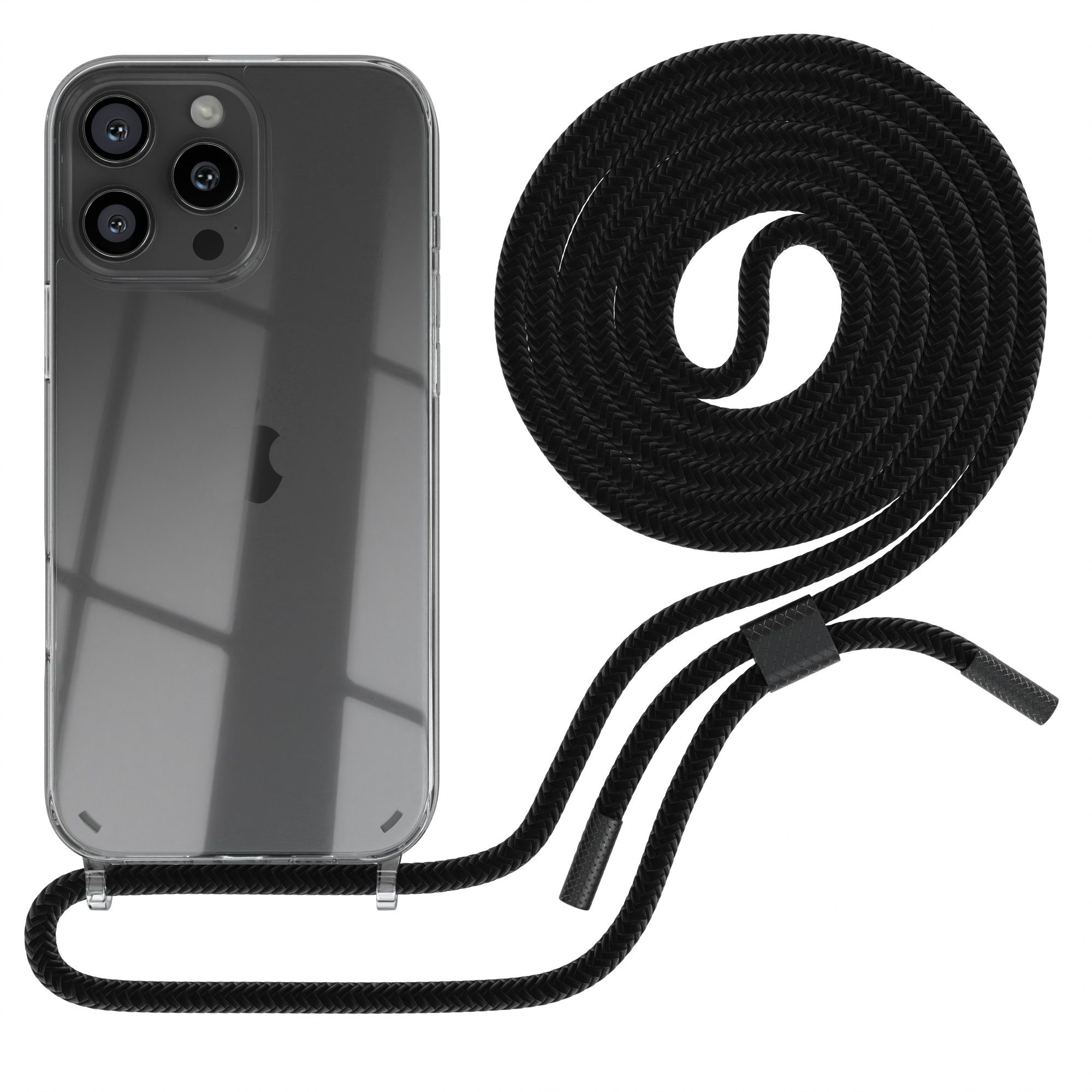 EAZY CASE Handykette Silikon Kette Unifarbe für iPhone 16 Pro Max 6,9 Zoll, Smartphonekette Cover Silikonhülle Umhängetasche Necklace Schwarz