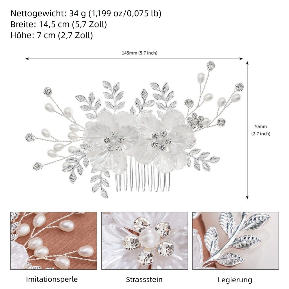 VEKROBOT Diadem Weißer Blumen Haarschmuck Ohrringe Braut Accessoires Haarkamm Set (1-tlg), Harmonisiertes Haar Ohrring-Set ideal für Hochzeit, Party Alltag