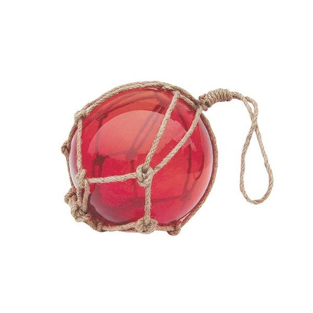Linoows Dekoobjekt Fischernetz Kugel, Glas Fischerkugel Rot 12,5 cm, rote Fischerkugel im Jutenetz eingewoben