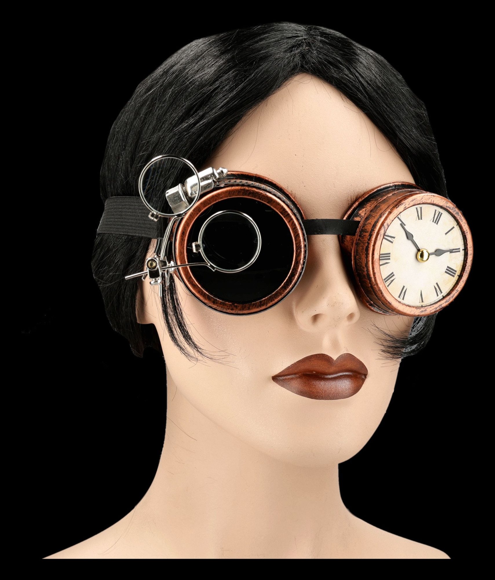 Figuren Shop GmbH Kostüm Steampunk Brille – Cosplay Maske Zubehör Goggles Verkleidung 17 cm, flexibles Gummiband
