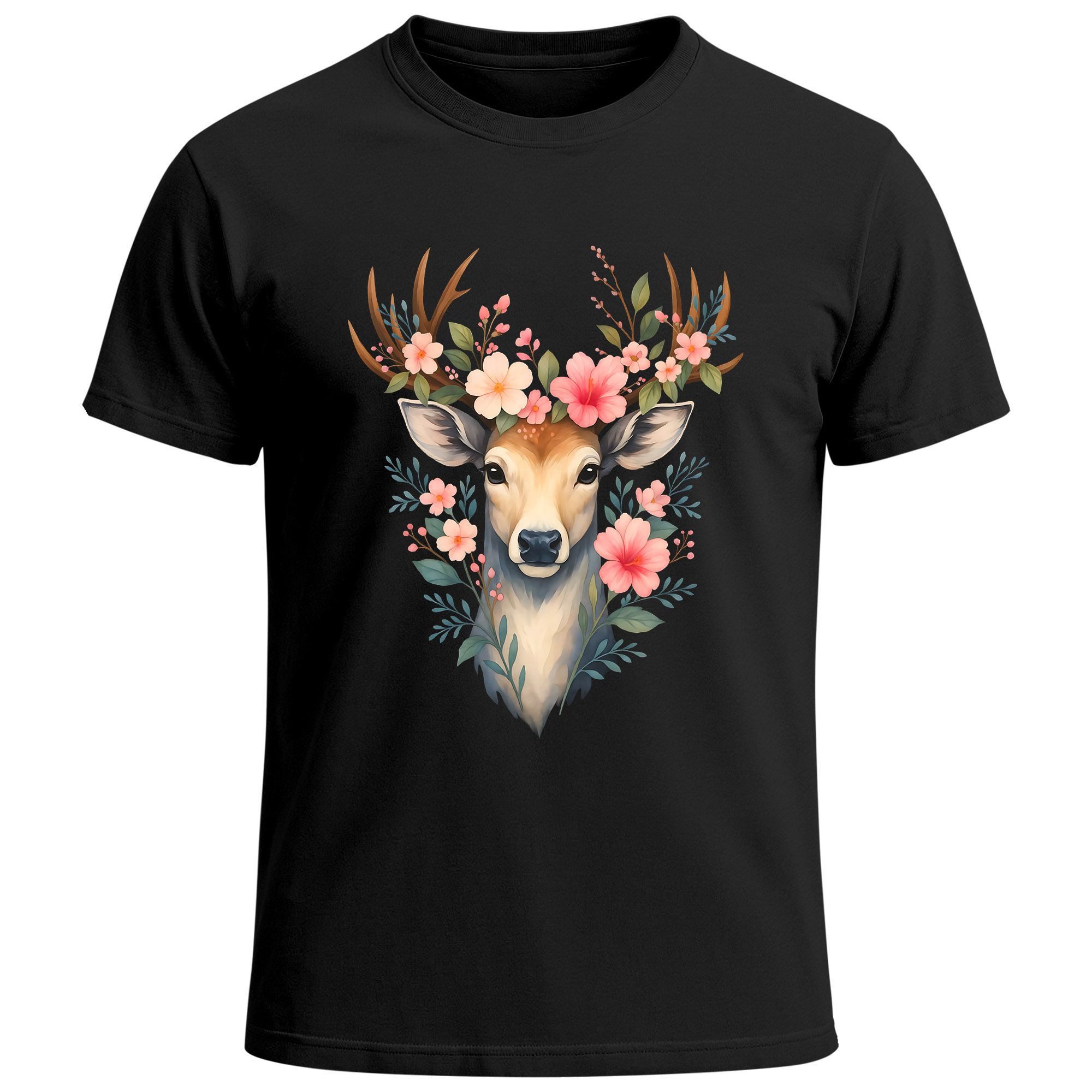 MoonWorks Print-Shirt Herren T-Shirt für das Oktoberfest Hirsch mit Blumenkranz Fun-Shirt mit Print