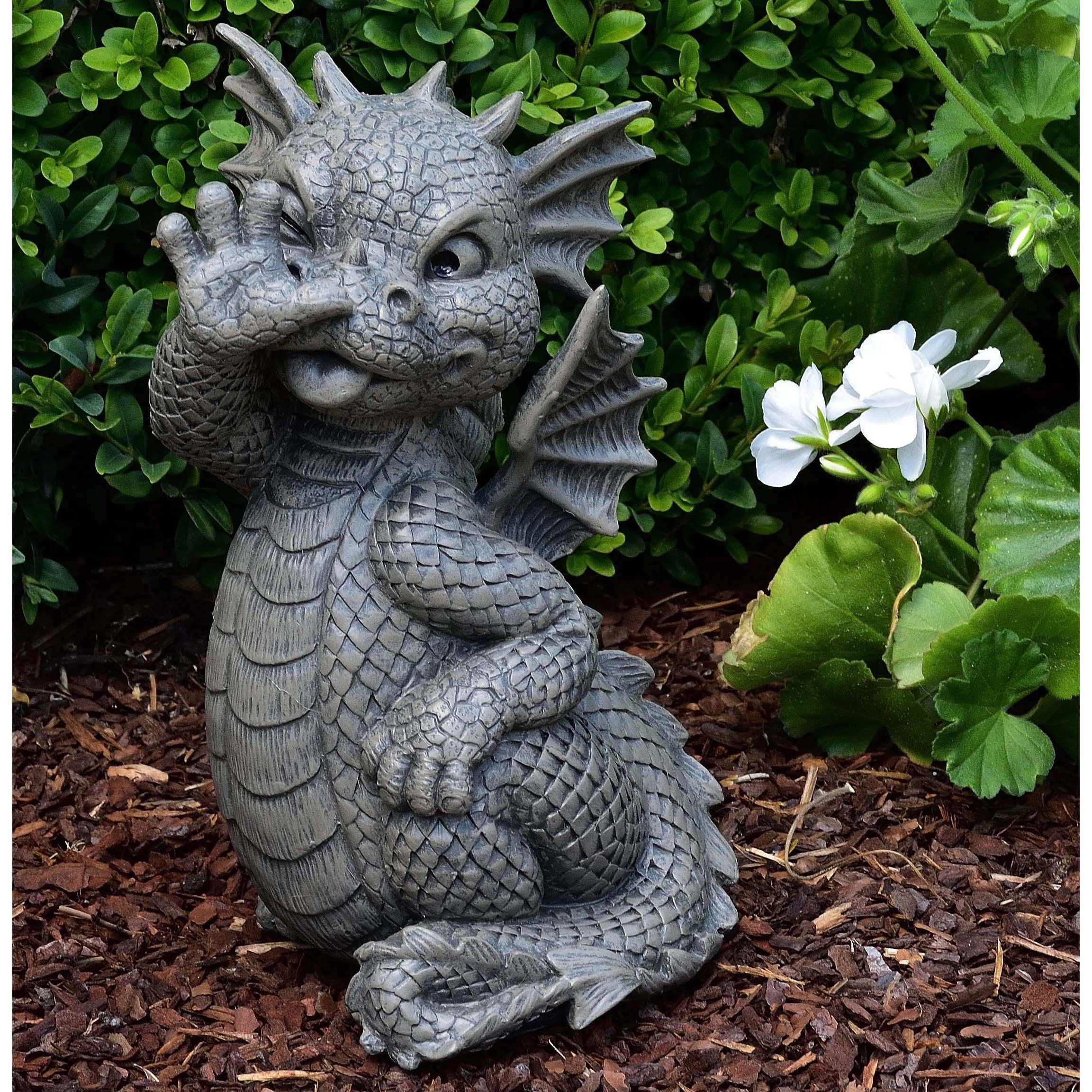 MystiCalls Gartenfigur Gartendrache "Langnase" - Gartenfigur Garten Dekoration Drache