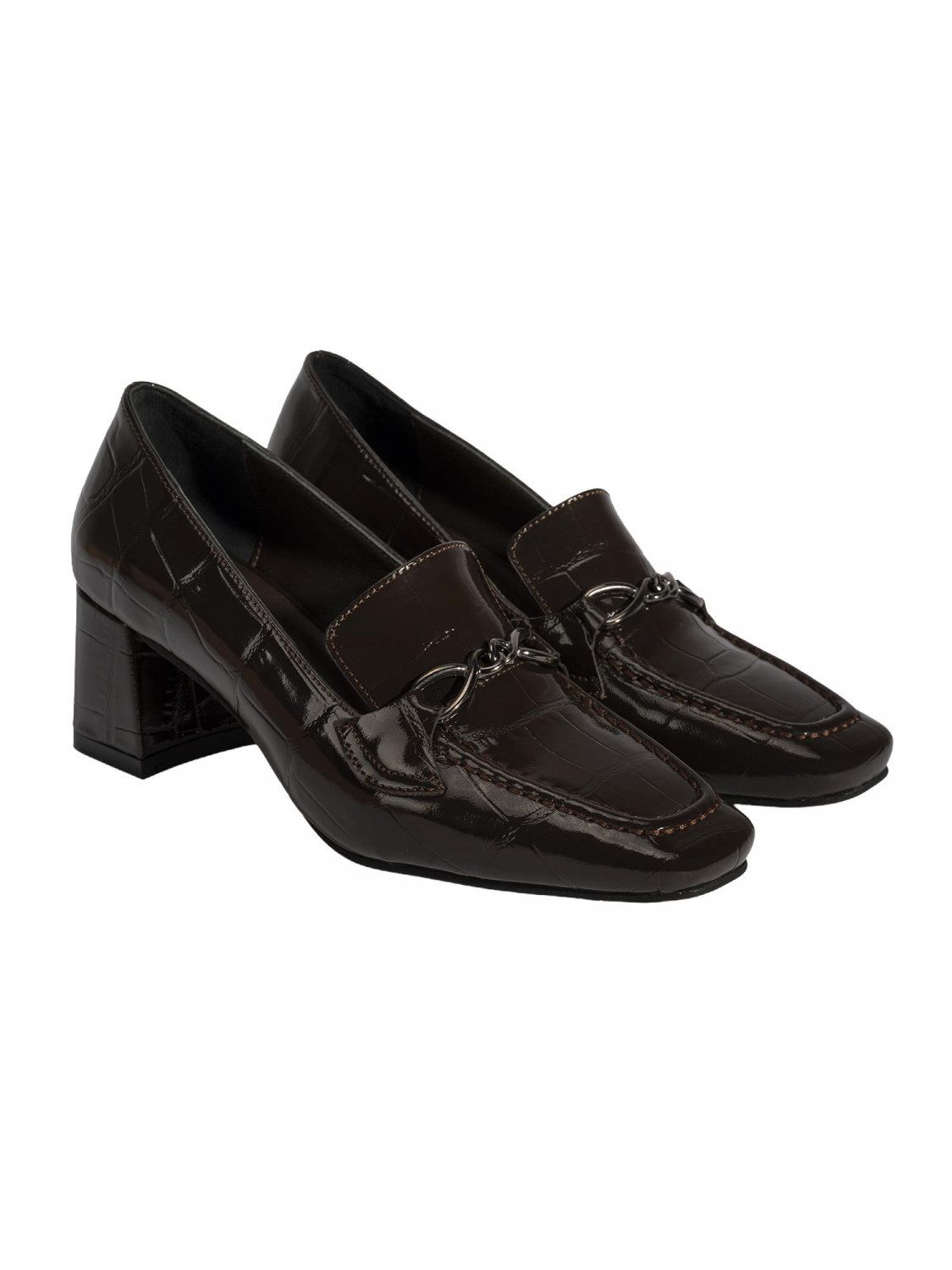 Desa Desa Damen-Slipper – Obermaterial aus Leder, Animal-Print, Blockabsatz Loafer