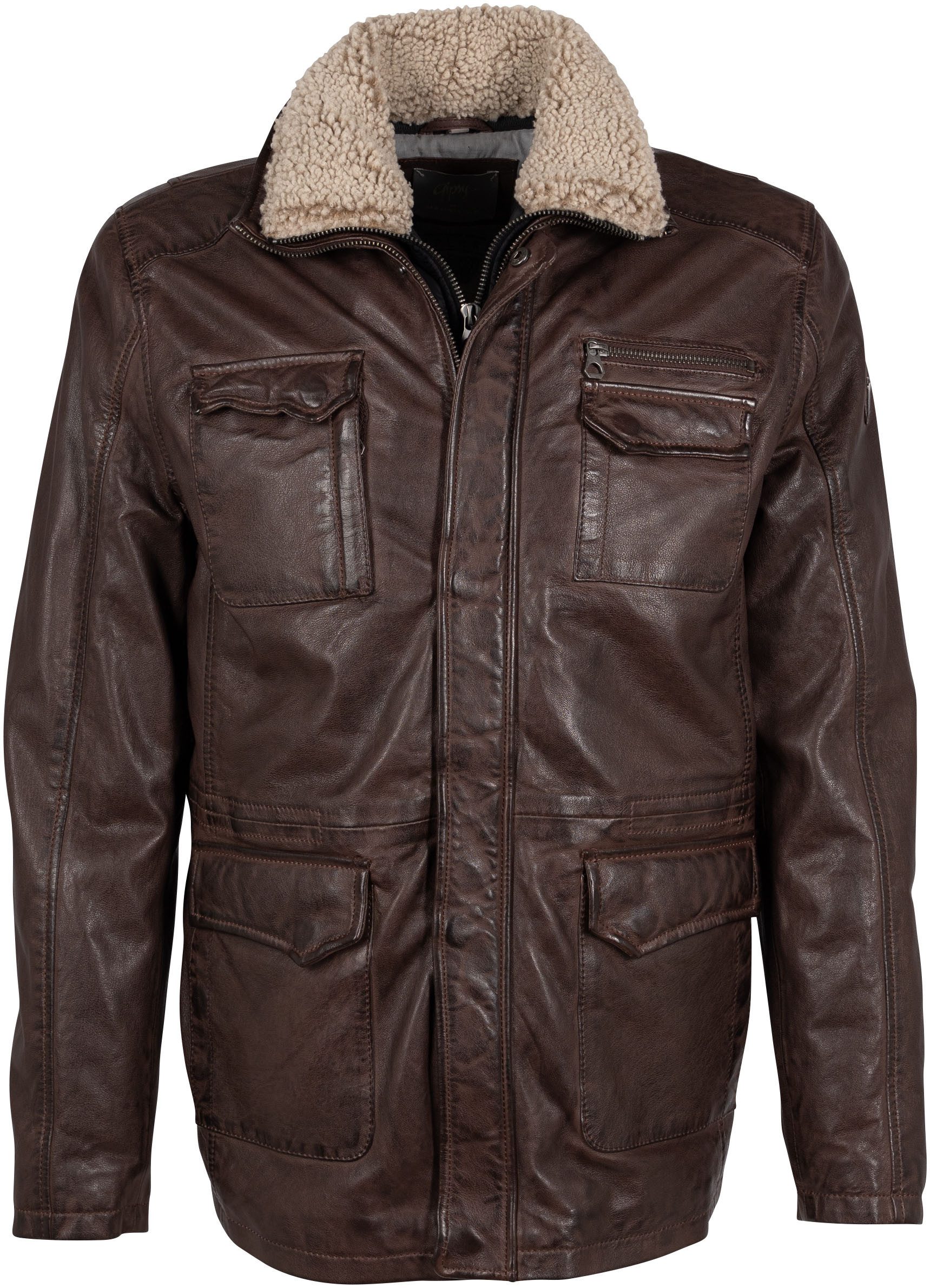 Mauritius Lederjacke GMJaeff mit Fellimitat, verdeckter günstig online kaufen