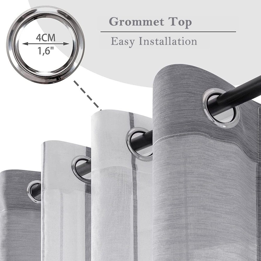 NUODWELL Gardine Voile Gardinen mit Ösen, 2er Set Halbtransparent Streifen günstig online kaufen