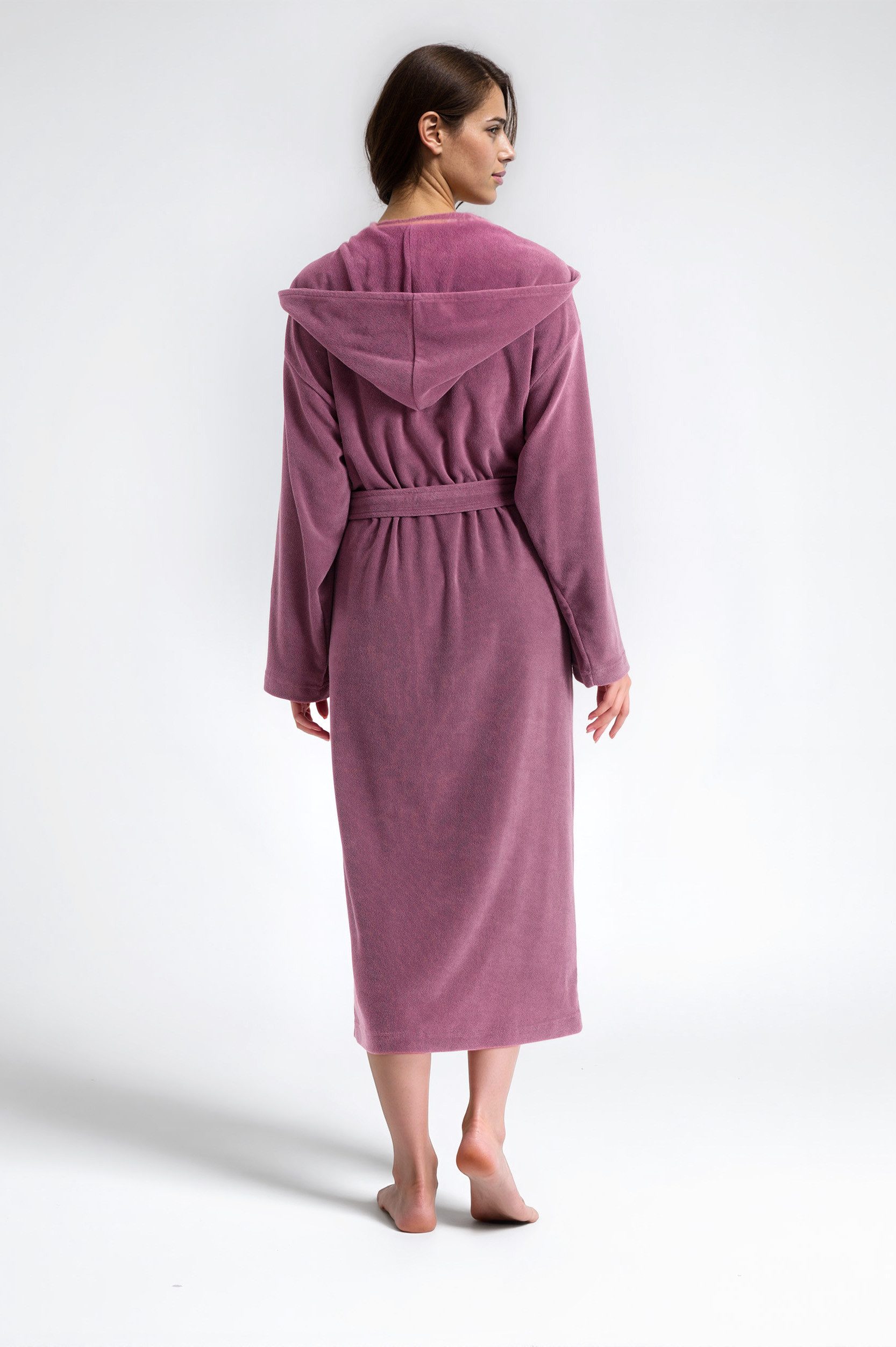 my home Damenbademantel Jule, ideal für Sauna & Spa, Hotelbademantel, Morgenmantel, Langform, Wirkfrottee, Kapuze, Gürtel, einfarbiger Leichtfrottier-Bademantel, hoher Baumwollanteil, XS-4XL