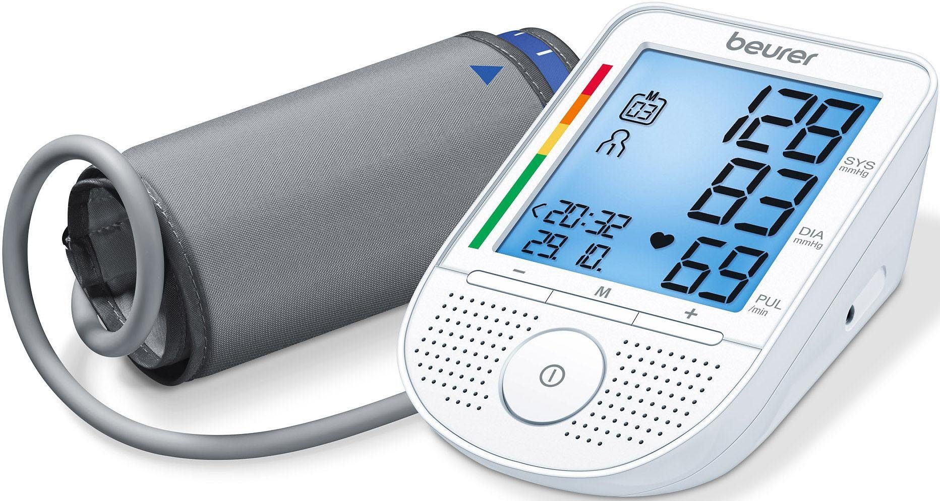 BEURER Oberarm-Blutdruckmessgerät BM 49, mit Sprachfunktion, Inklusive  Arrhythmie-Erkennung und Risiko-Indikator