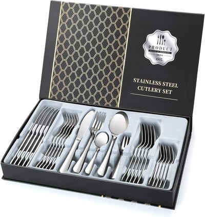 Bedee Besteck-Set Cutlery Set 30-teiliges Besteckset Set Bestecksets (30-tlg), 30 Personen, Edelstahl, Besteckset für Familie Party Restaurant, glatter Rand