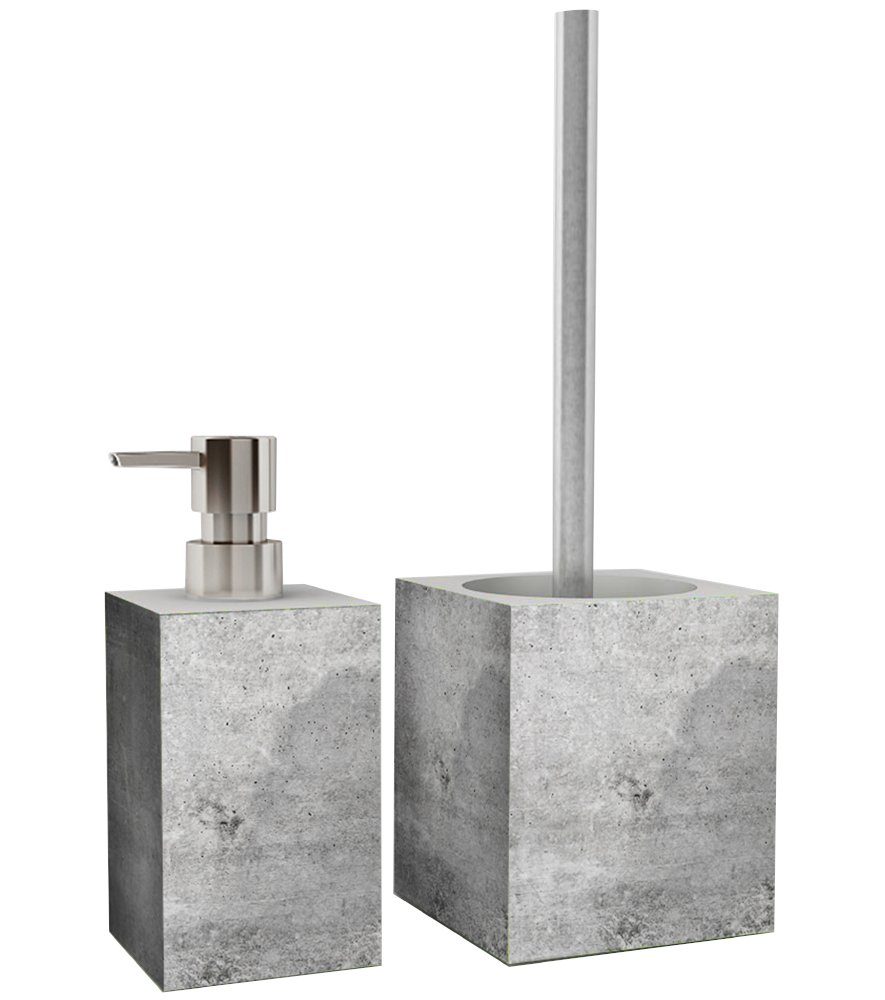 Sanilo Badaccessoire-Set Beton, WC-Bürste und Seifenspender, 2 tlg., 2-tlg., auswechselbarer Bürstenkopf, stabile Pumpe, hochwertig & modern