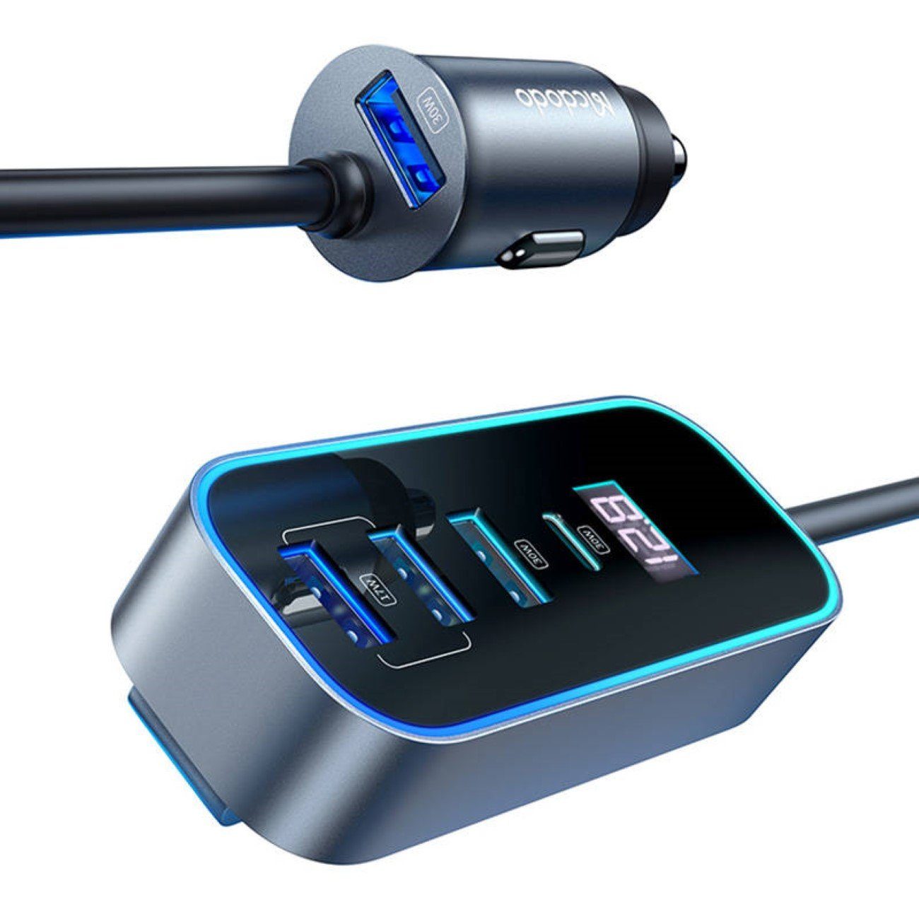 mcdodo CC-1900 Autoladegerät 107W 4USB+1USB-C Digitalanzeige und 1,5 m Kabel Smartphone-Ladegerät