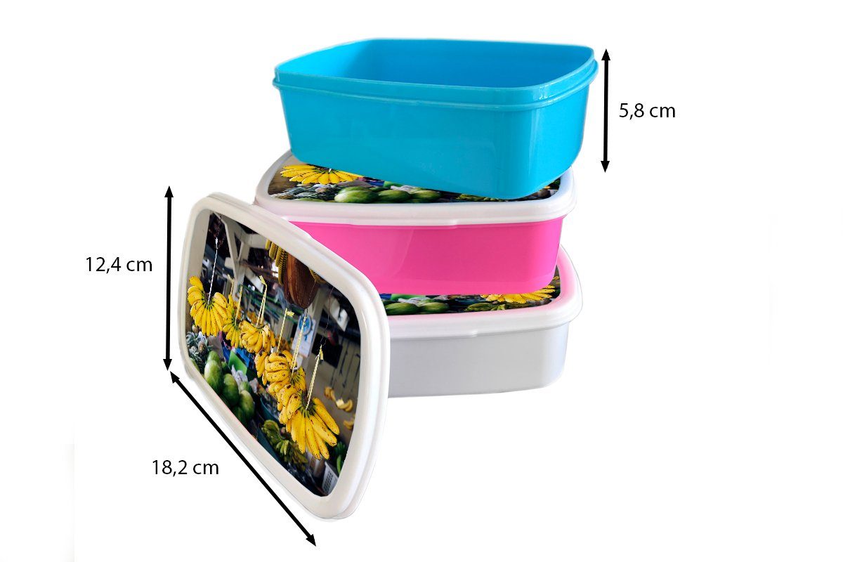 Brotbox - Brotdose Markt (2-tlg), MuchoWow für Mädchen, Banane Java, - Kunststoff rosa Kunststoff, Erwachsene, Kinder, Snackbox, Lunchbox