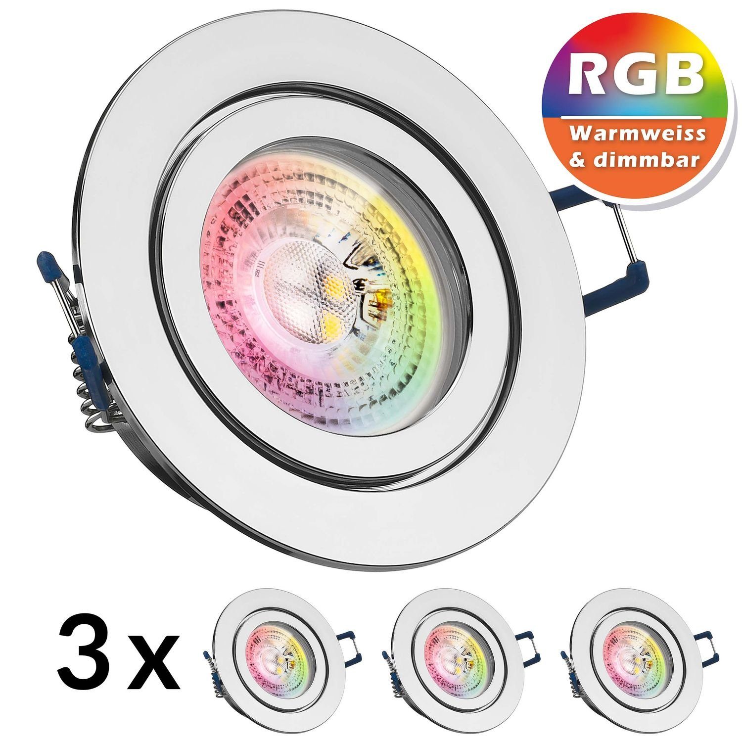 RGB LEDANDO LEDAN von IP44 in LED Einbaustrahler 3er Set LED Einbaustrahler chrom LED mit 3W GU10