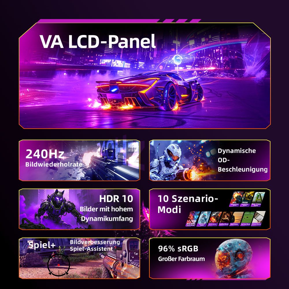 TITAN ARMY C24A1H R1500 16:9 VA FHD 240Hz Curved-Gaming-Monitor (1920x1080 px, FHD, 1 ms Reaktionszeit, 240 Hz, VA, 1920x1080 FHD-Auflösung, GAME+ & 10 Szenariomodi)