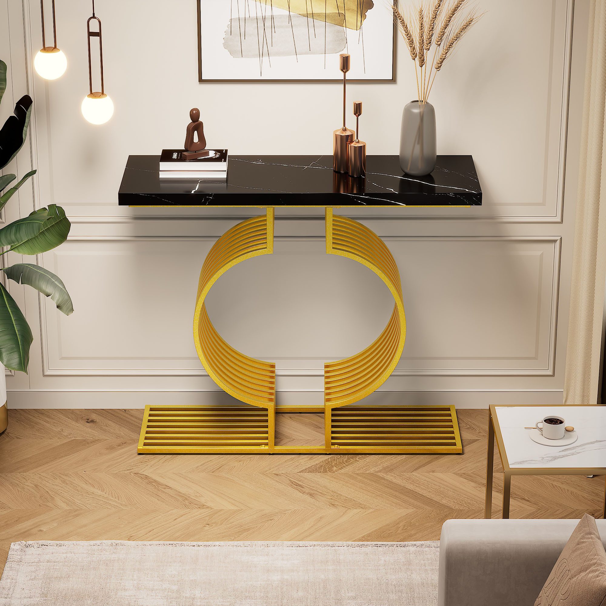 STILVORA Beistelltisch Beistelltisch mit goldenem Fuß,MDF günstig online kaufen