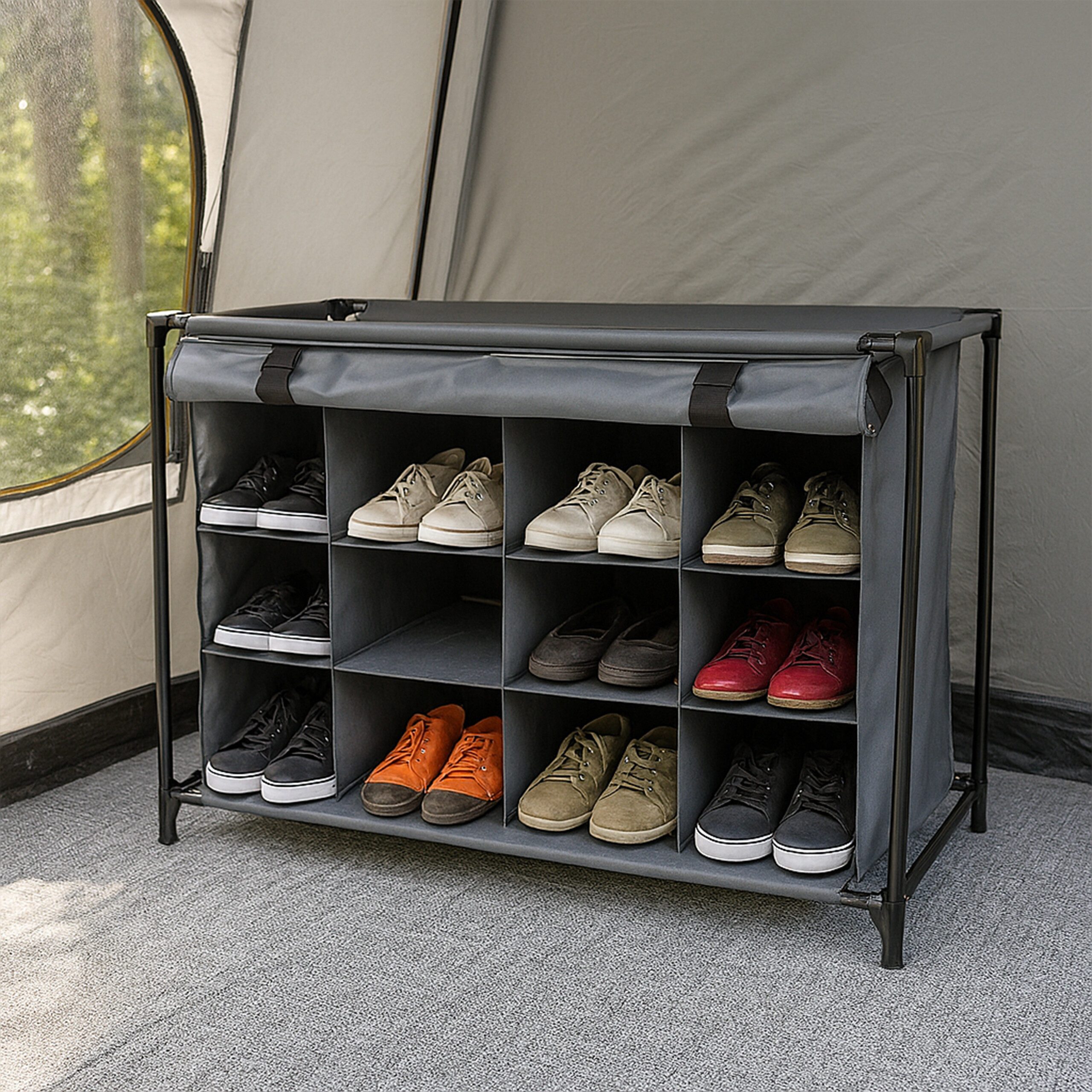 relaxdays Schuhregal Camping-Schuhregal 16 Fächer, Grau günstig online kaufen