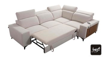 Best for Home Ecksofa BENNY II mit Schlaffunktion und Bettzeug-Behälter, mit USB-Anschluss