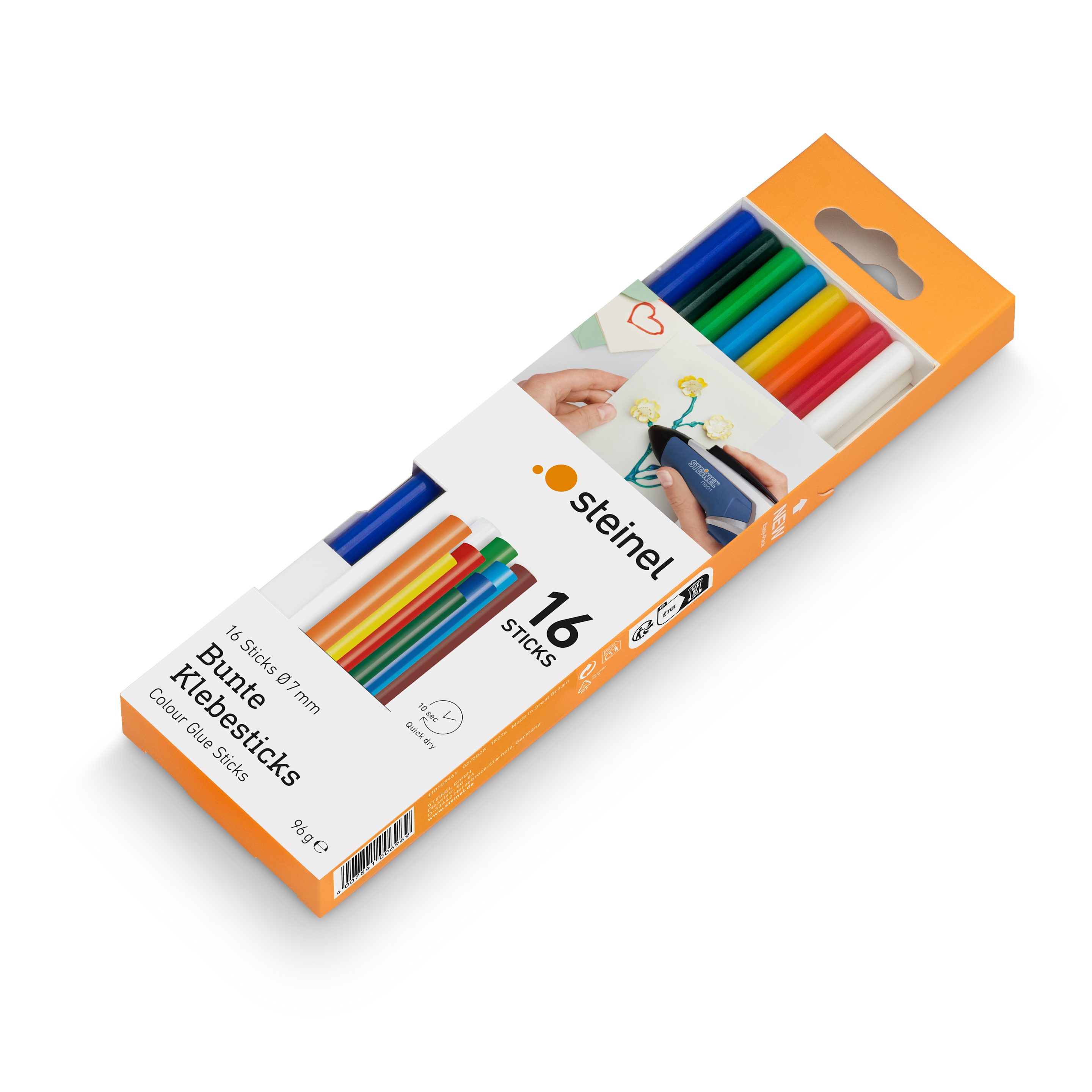 steinel Klebesticks Colour, Ø 7 mm, 16 Stück, 150 mm Länge, bunter Schmelzkleber