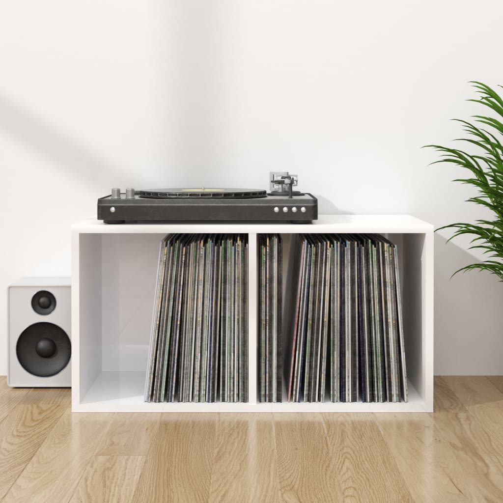 furnicato Aufbewahrungsbox LP-71x34x36 cm Hochglanz-Weiß aus Holzwerkstoff (1 St), Stabiles Vinylregal mit zwei Fächern als Aktenschrank fürs Büro