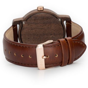 neat Quarzuhr Premium Holzuhr aus Naturholz – Knight Ø 43mm – Herren-Armbanduhr, (Quarz-Holzarmbanduhr, aus echtem Holz), Handgefertigt in EU