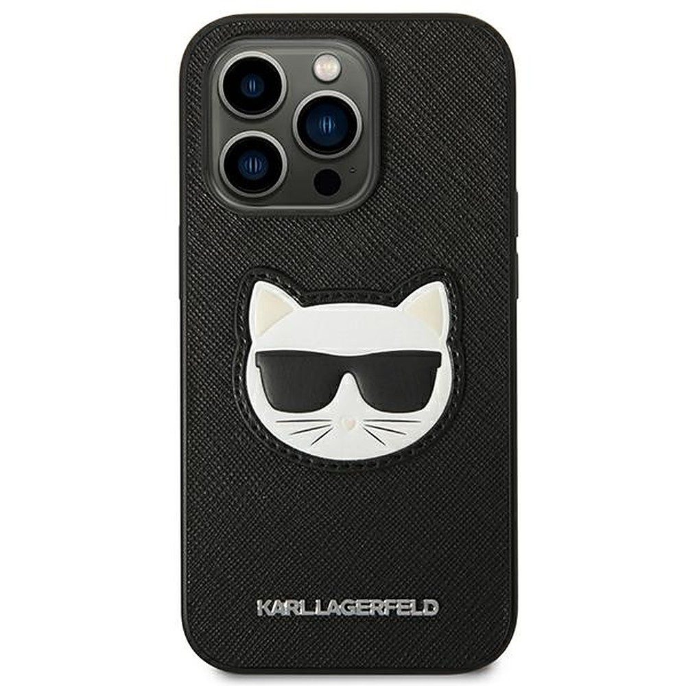 KARL LAGERFELD Handyhülle Schutzhülle Hartschale Smartphonehülle 6,1 Zoll, Saffiano-Optik, Choupette-3D-Patch, Hardcase