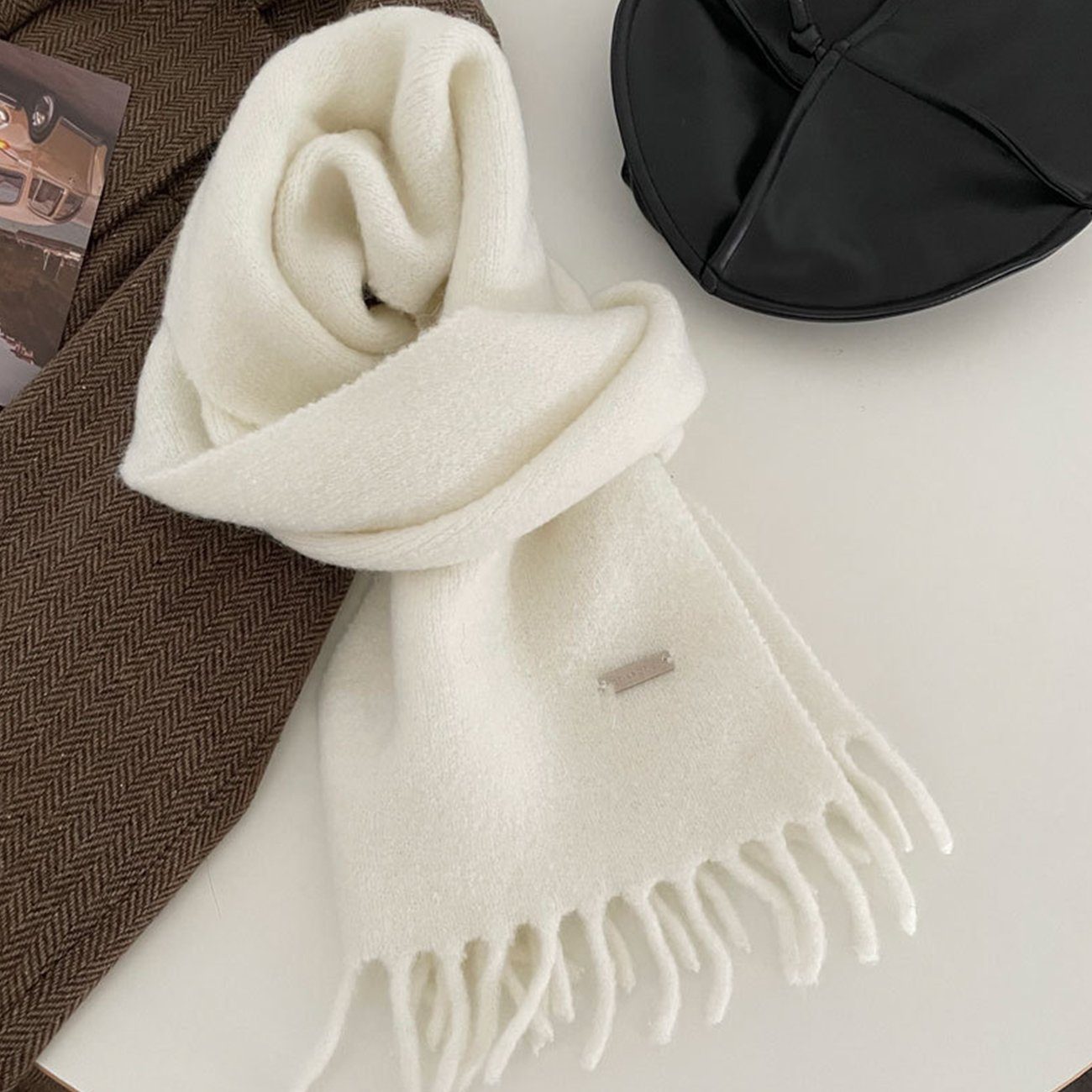 EBUY Modeschal Warmer Strickschal für Damen im Winter Weiß