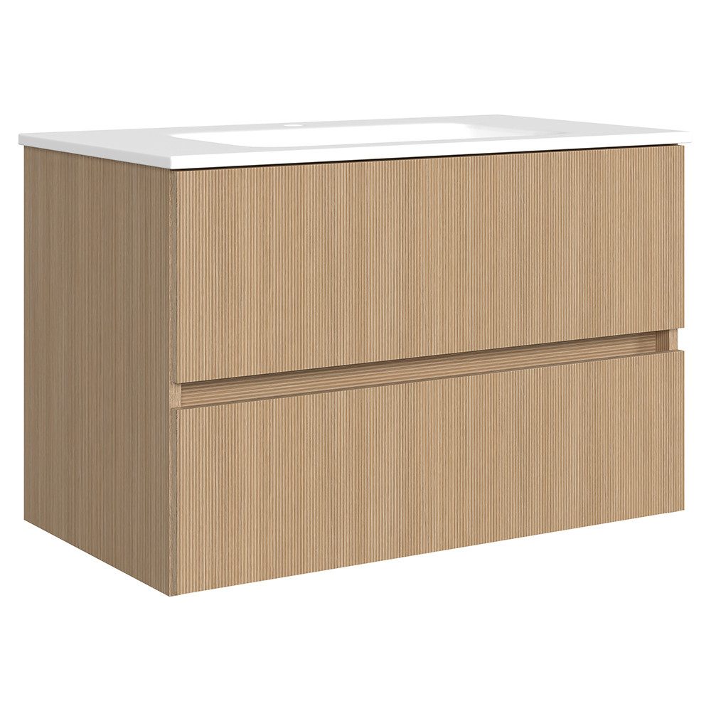 Lomadox Waschtisch BROBY-03, 80cm breit, Eiche hell, inkl. Keramikwaschbecken