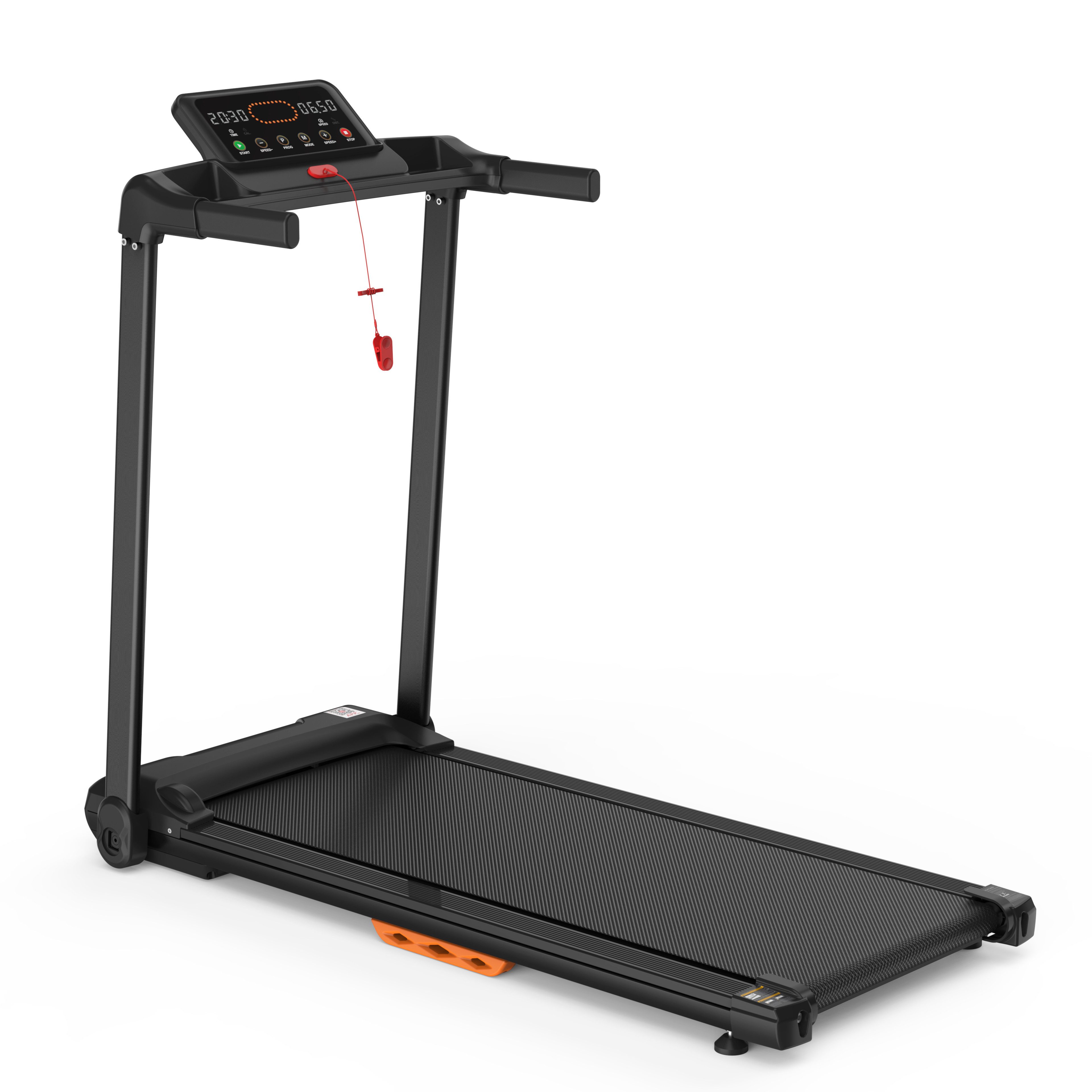 Rutaqian Laufband für Zuhause, Laufband klappbar, Treadmill bis 12 km/h, max. 120kg, Tablethalterung, App kompatibel, LED