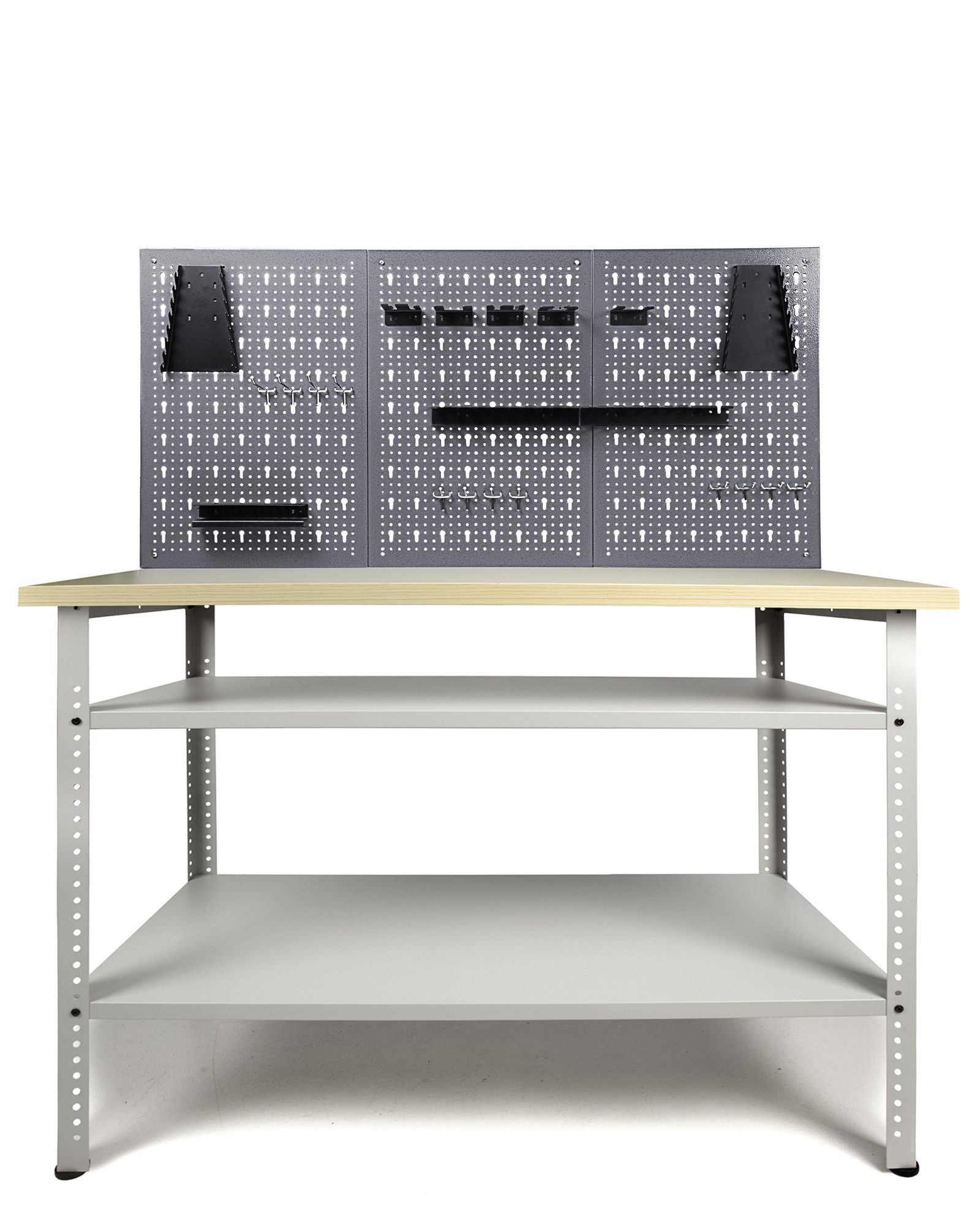 ONDIS24 Werkstatt-Set Werkbank Basic Pro mit Lochwand und Hakensortiment 95 cm Arbeitshöhe, 120 x 60 x 154 (H) cm  25mm Platte  2 Ablagen  Metall