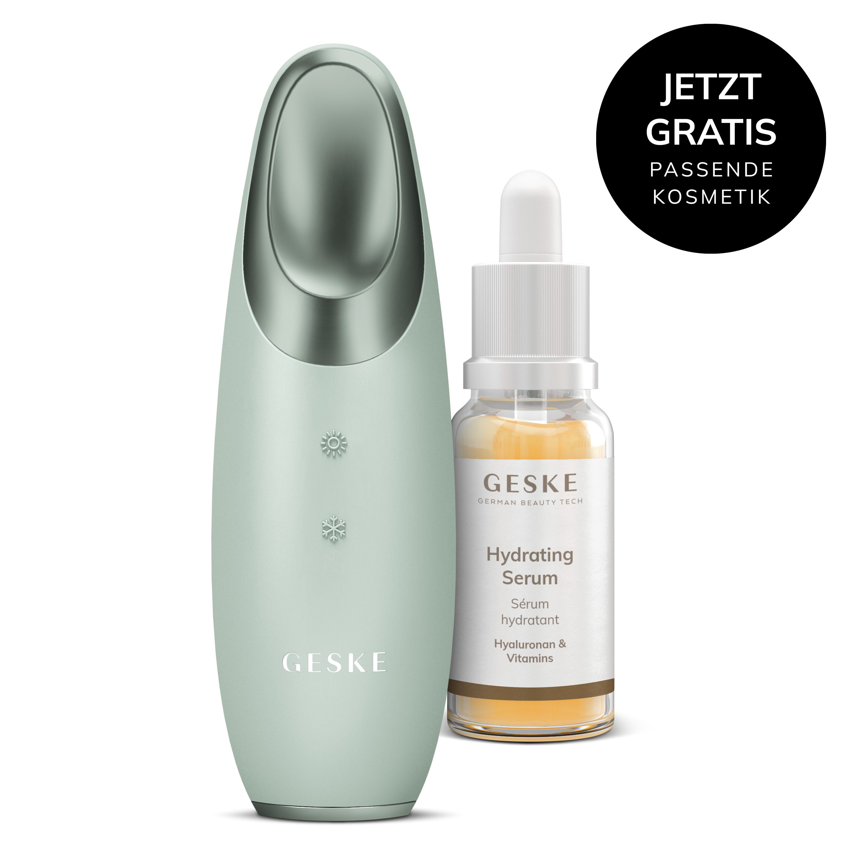 GESKE German Beauty Tech Augen-Roll-on Warm & Cool Eye Energizer 6 in 1 Farbe: Green + Gratis Kosmetik, 2-tlg., Gerät inkl. kostenloser APP (SmartAppGuided Device), Mit der GESKE App erhältst Du deine personalisierte Hautpflegeroutine.