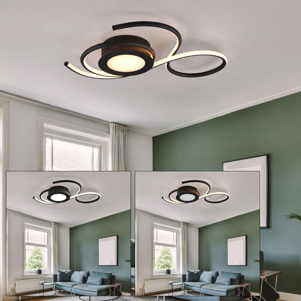 etc-shop LED Deckenleuchte, LED Deckenlampe dimmbar mit Fernbedienung Deckenleuchte Wohnzimmer schwarz-matt
