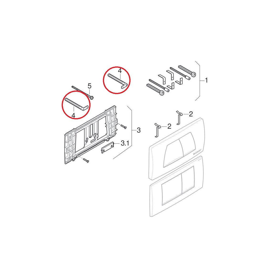 GEBERIT Betätigungsplatte Distanzbolzen-Set für Betätigungsplatte 200F, Highline, Twinline