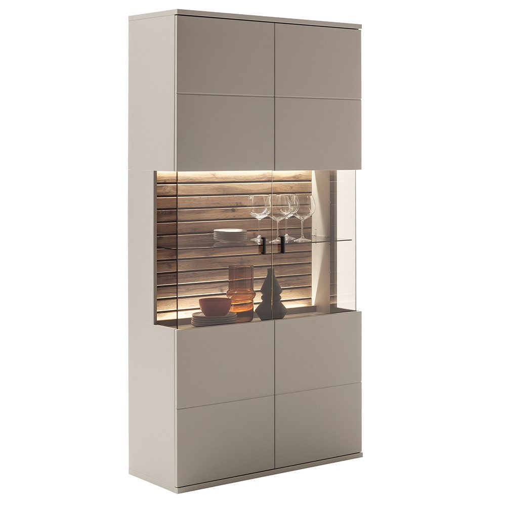 Lomadox Vitrine LIEZEN-05 grau mit Eiche, Glasfront, inkl. Beleuchtung