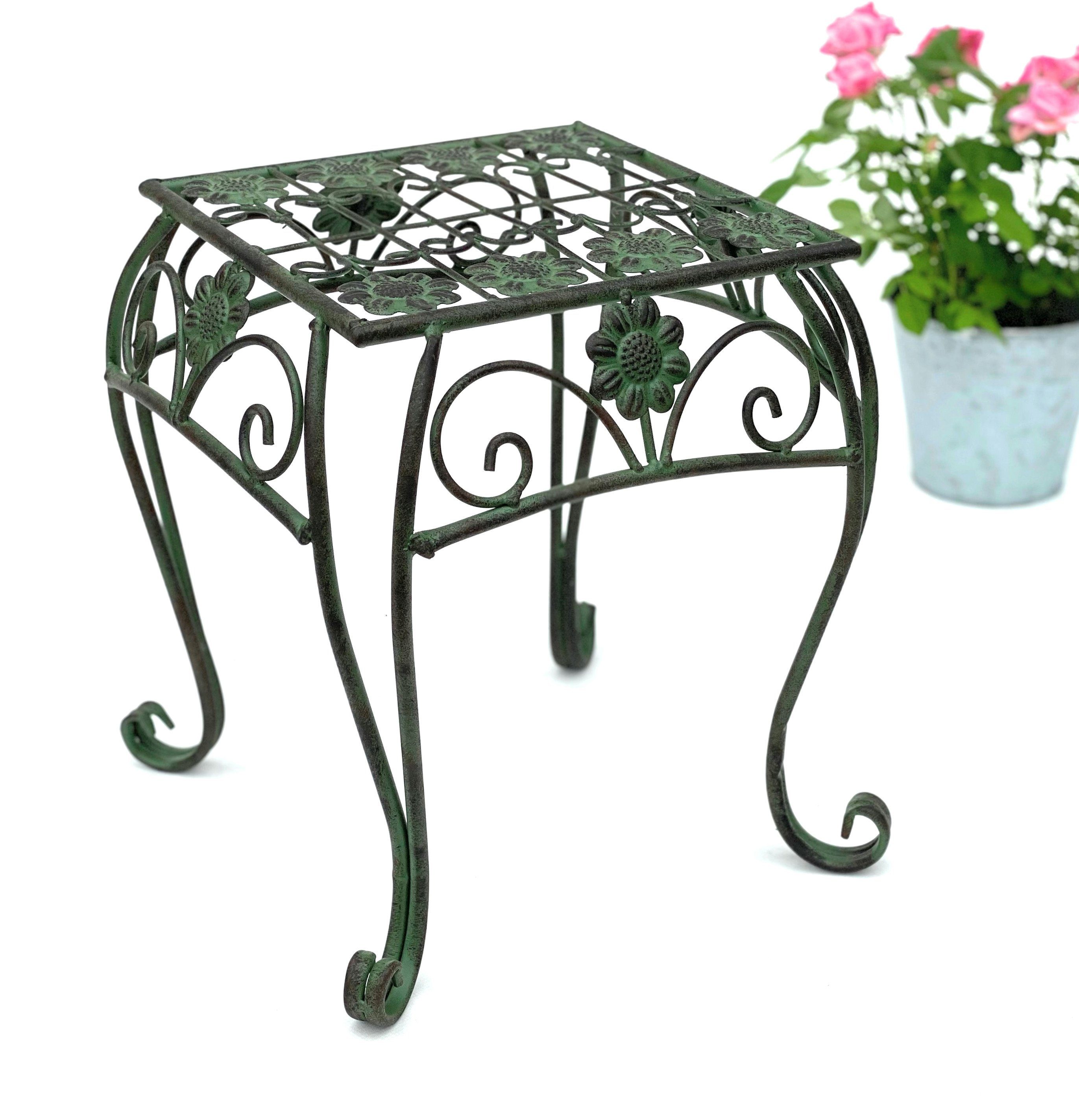 DanDiBo Blumenhocker Metall Grün Eckig 25 - 34 cm Blumenhocker 96007 Blumensäule, Modern Pflanzenständer Pflanzenhocker Vintage