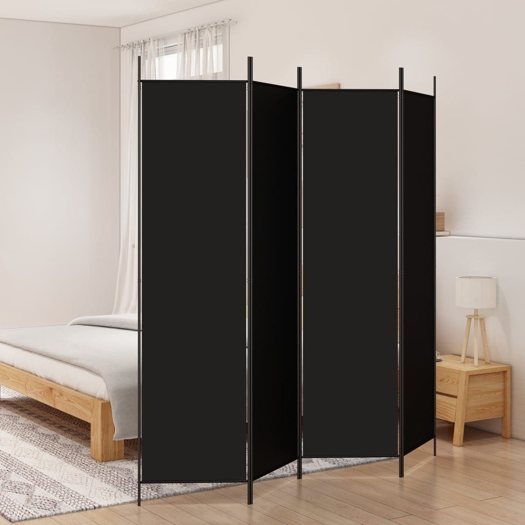 furnicato Raumteiler Paravent 200x200 cm Schwarz aus Stoff und Eisen, 1-tlg., Klappbare Sichtschutzwand mit atmungsaktivem Stoff für Schlafzimmer