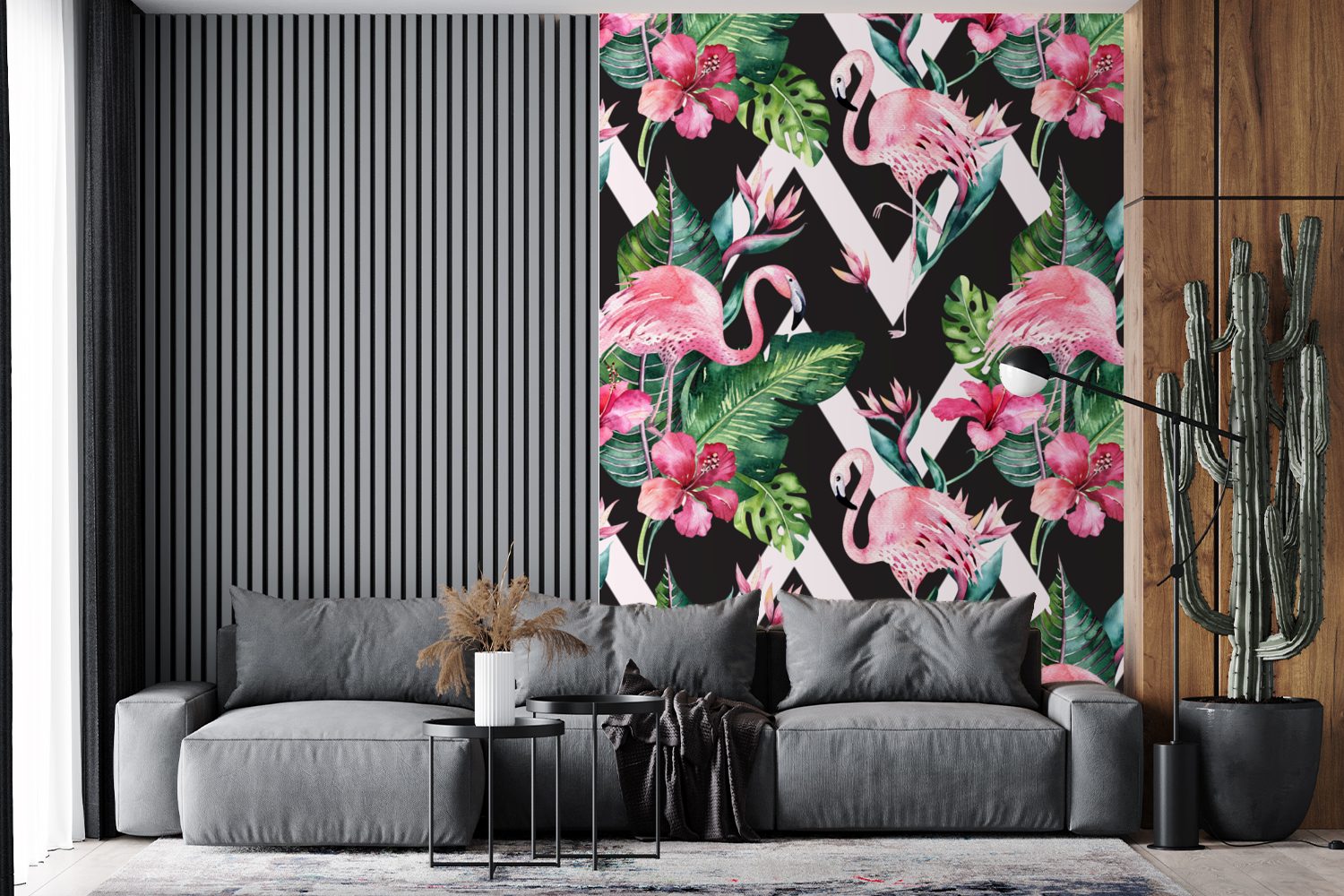 Tapete MuchoWow Blumen Wohnzimmer, (3 Montagefertig Flamingo, Muster Wandtapete Matt, Vinyl St), - Fototapete - bedruckt, für
