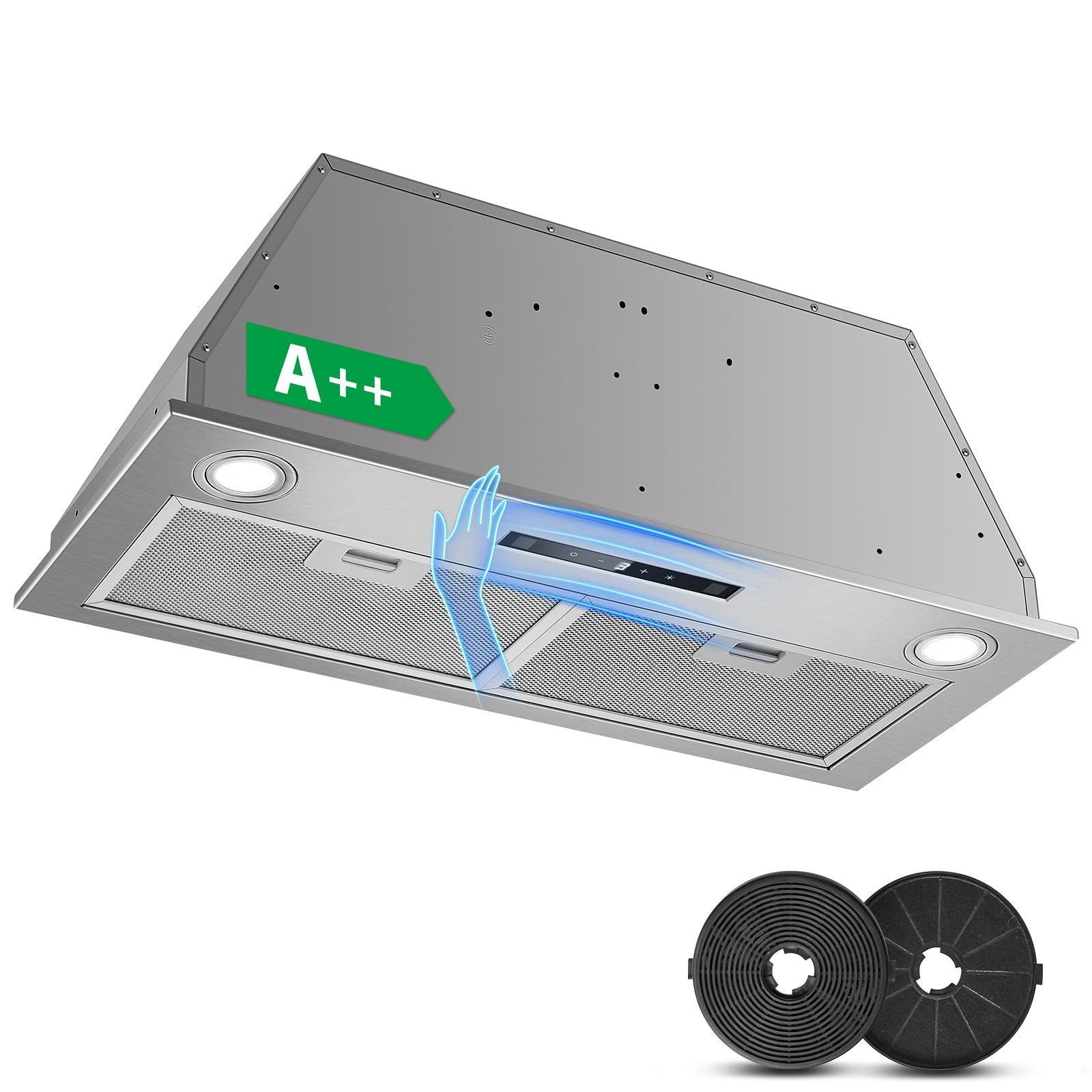SNDOAS Kopffreihaube Einbau Dunstabzugshaube 72cm mit 400m³/h starker Absaugleistung Einbau Dunstabzugshaube 72cm mit 400m³/h starker Absaugleistung, 3 Leistungsstufen + Booster, Abluft/Umluft A++