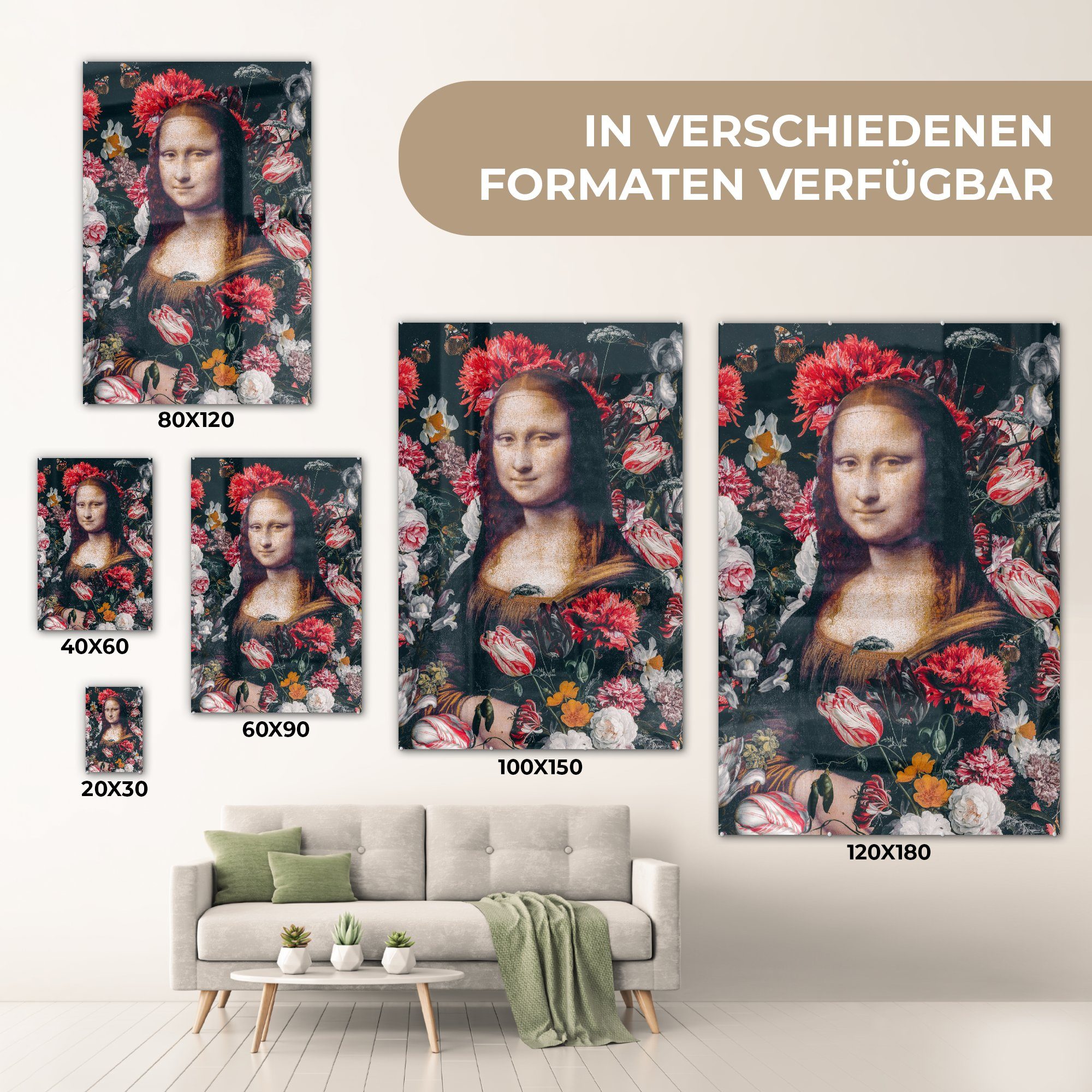 Acrylglasbild Rosa, da Foto bunt St), Bilder auf - Wanddekoration (1 Leonardo Blumen - - MuchoWow - Glas Mona Vinci Glas Wandbild auf Lisa - Glasbilder -