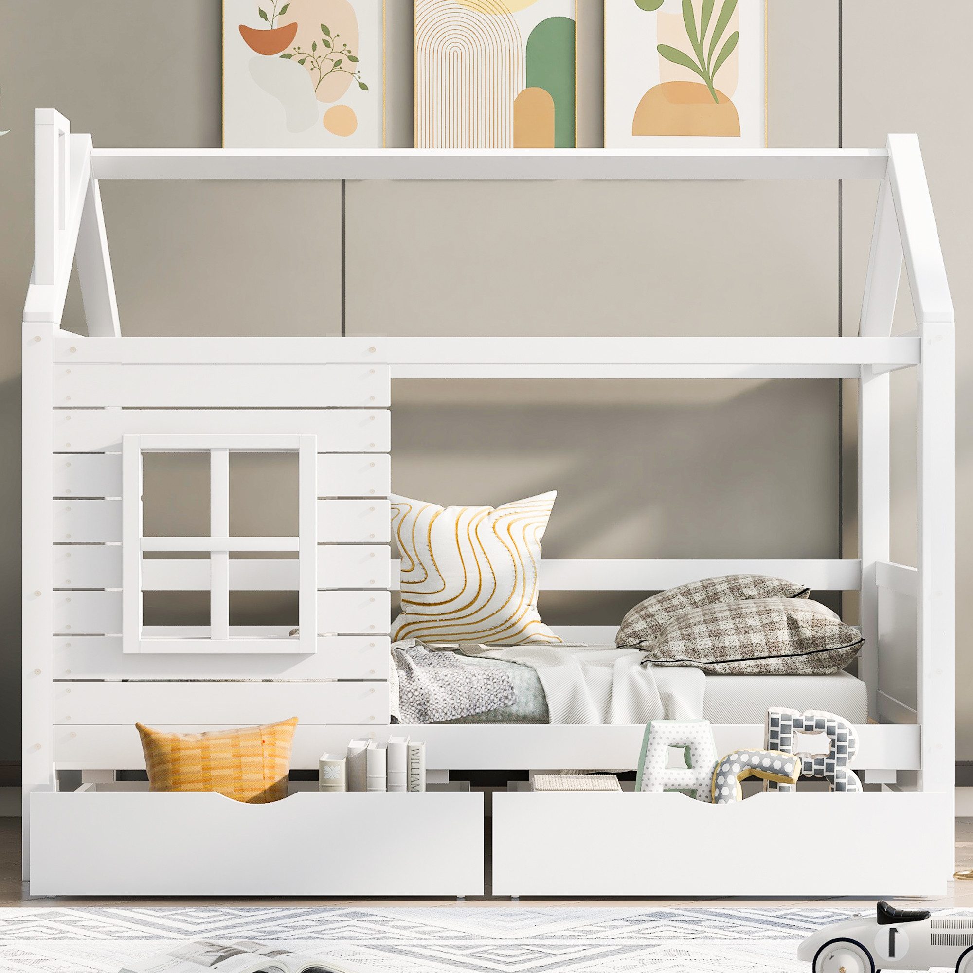 Flieks Hausbett, Kinderbett Jugendbett 90x200cm Massivholzbett Kiefernholz günstig online kaufen