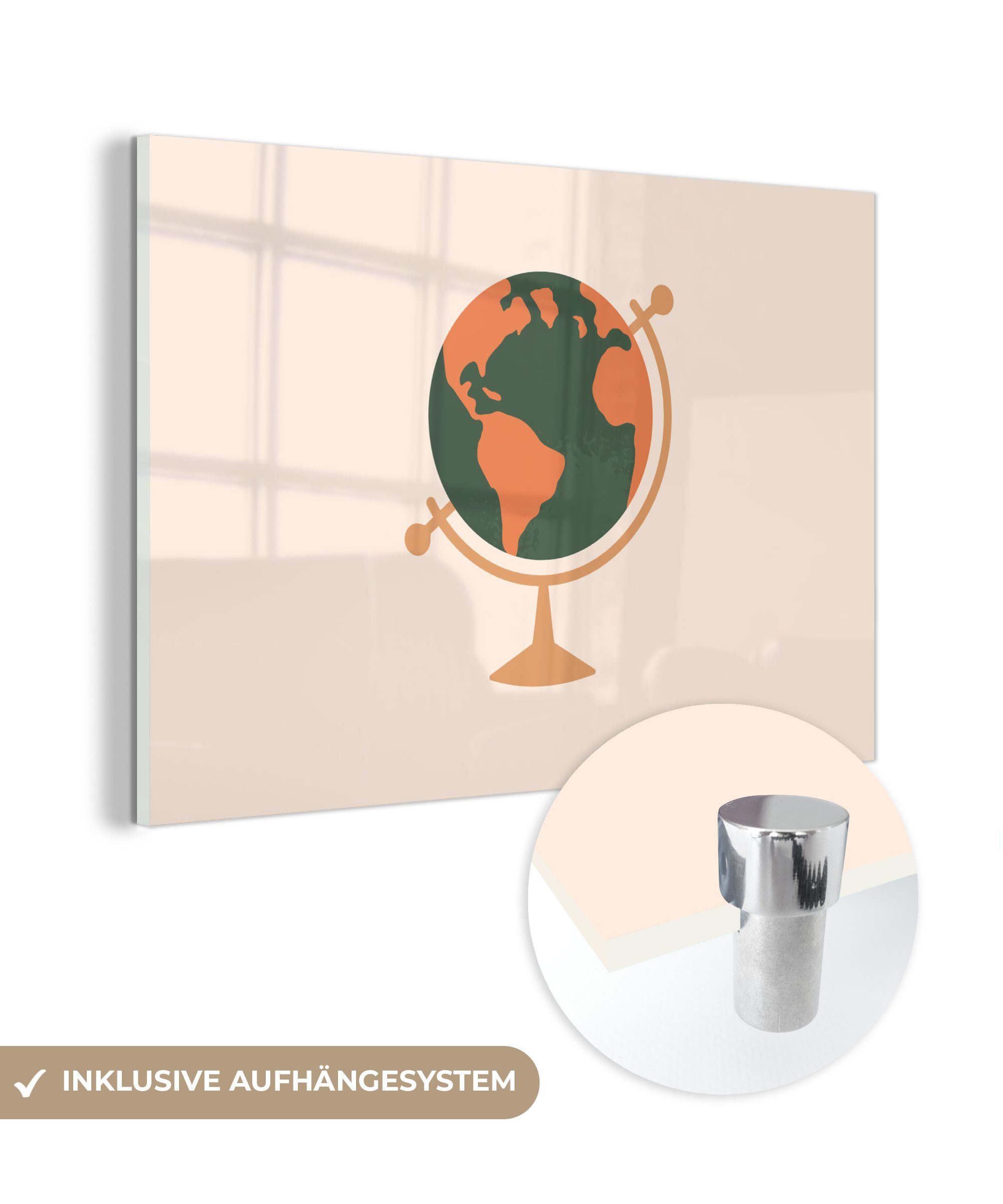 MuchoWow Acrylglasbild Globus - Pastell - Einfach, (1 St), Acrylglasbilder Wohnzimmer & Schlafzimmer
