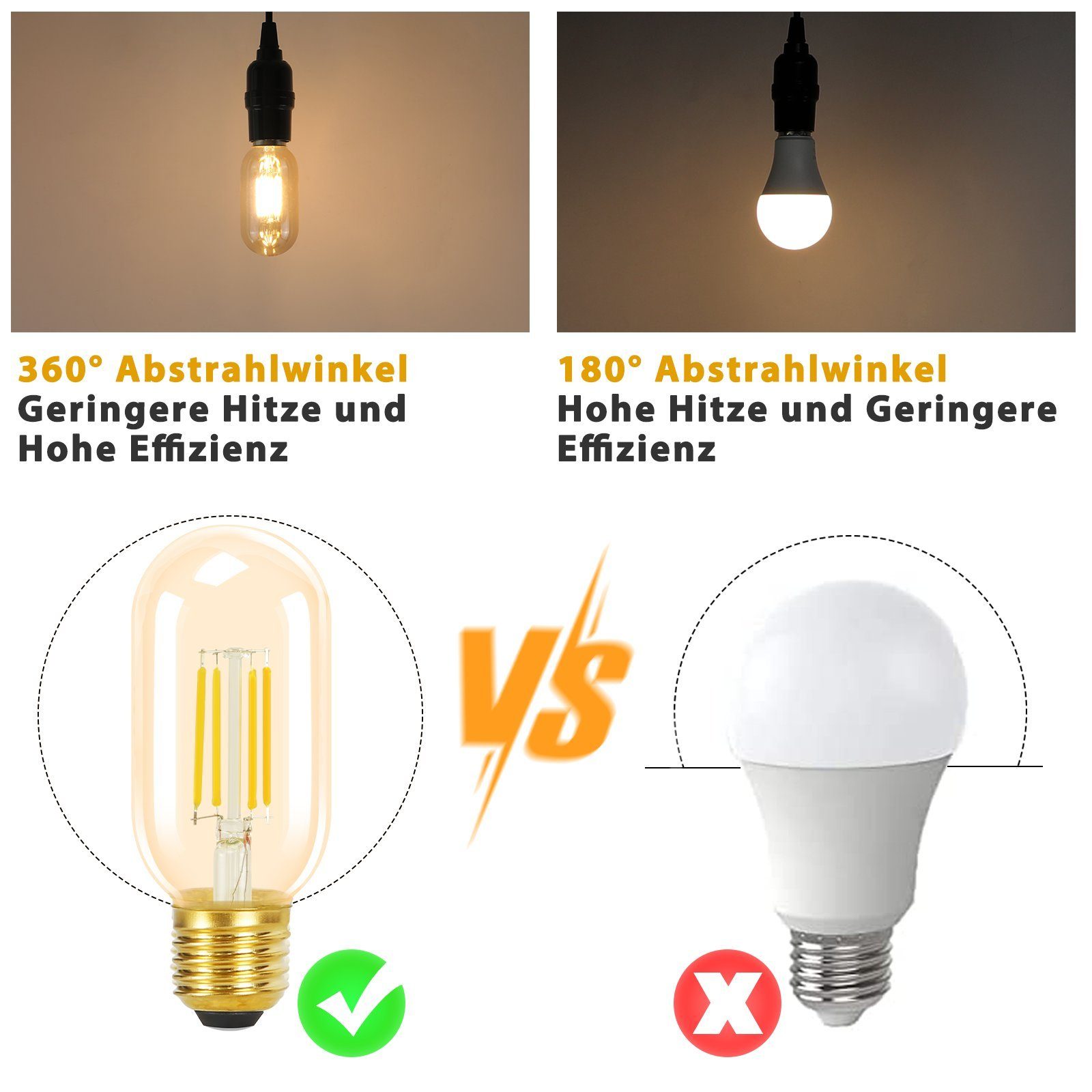 ZMH LED-Leuchtmittel LED Glühbirnen Vintage 2700K, E27, Dimmbar Gelbbraun 4 Lampe St., Flur, Energiesparlampe 4W Nicht
