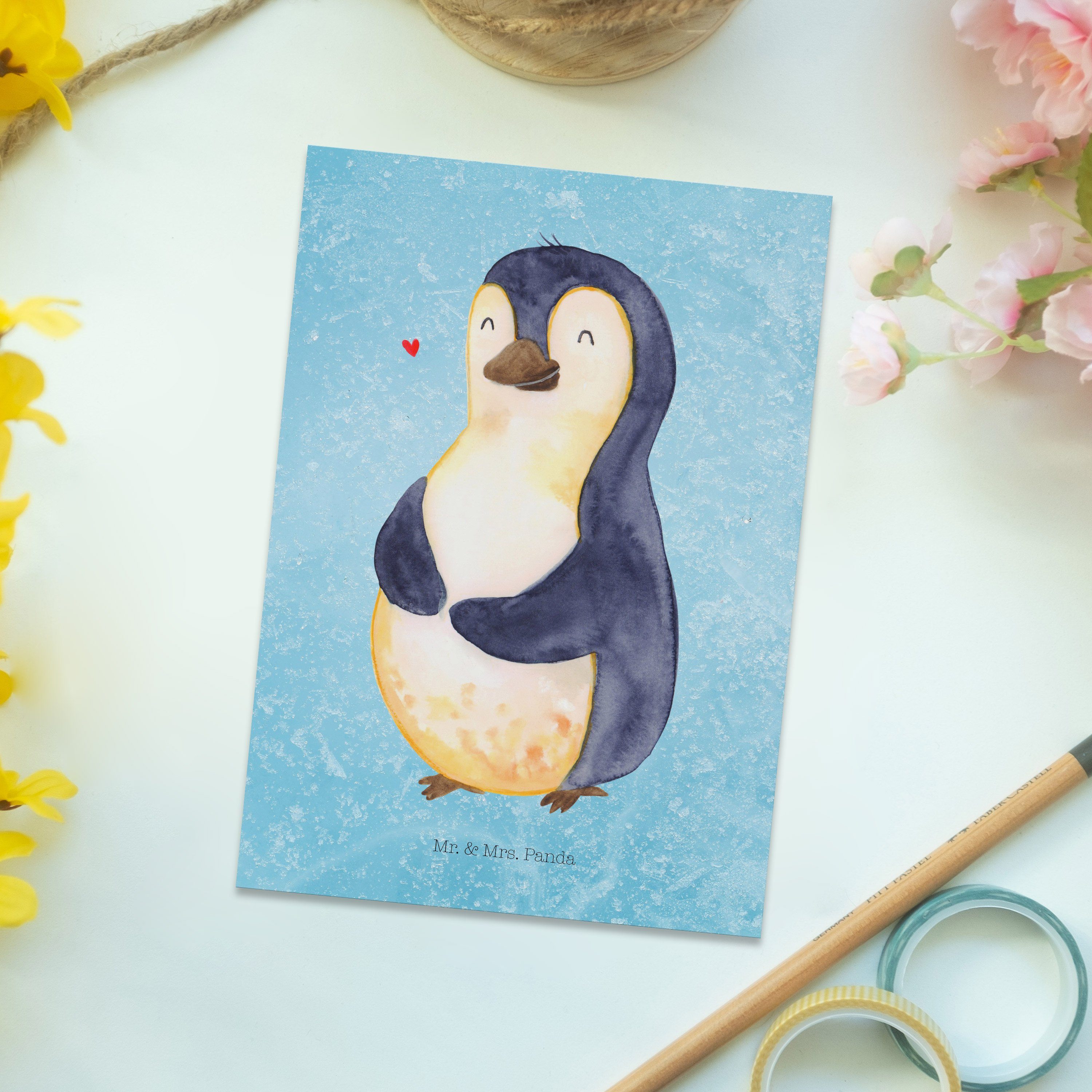 Mr. & Mrs. Panda Geschenk, Karte, Postkarte Pinguin Geschenkkart Eisblau - - Selbstrespekt, Diät